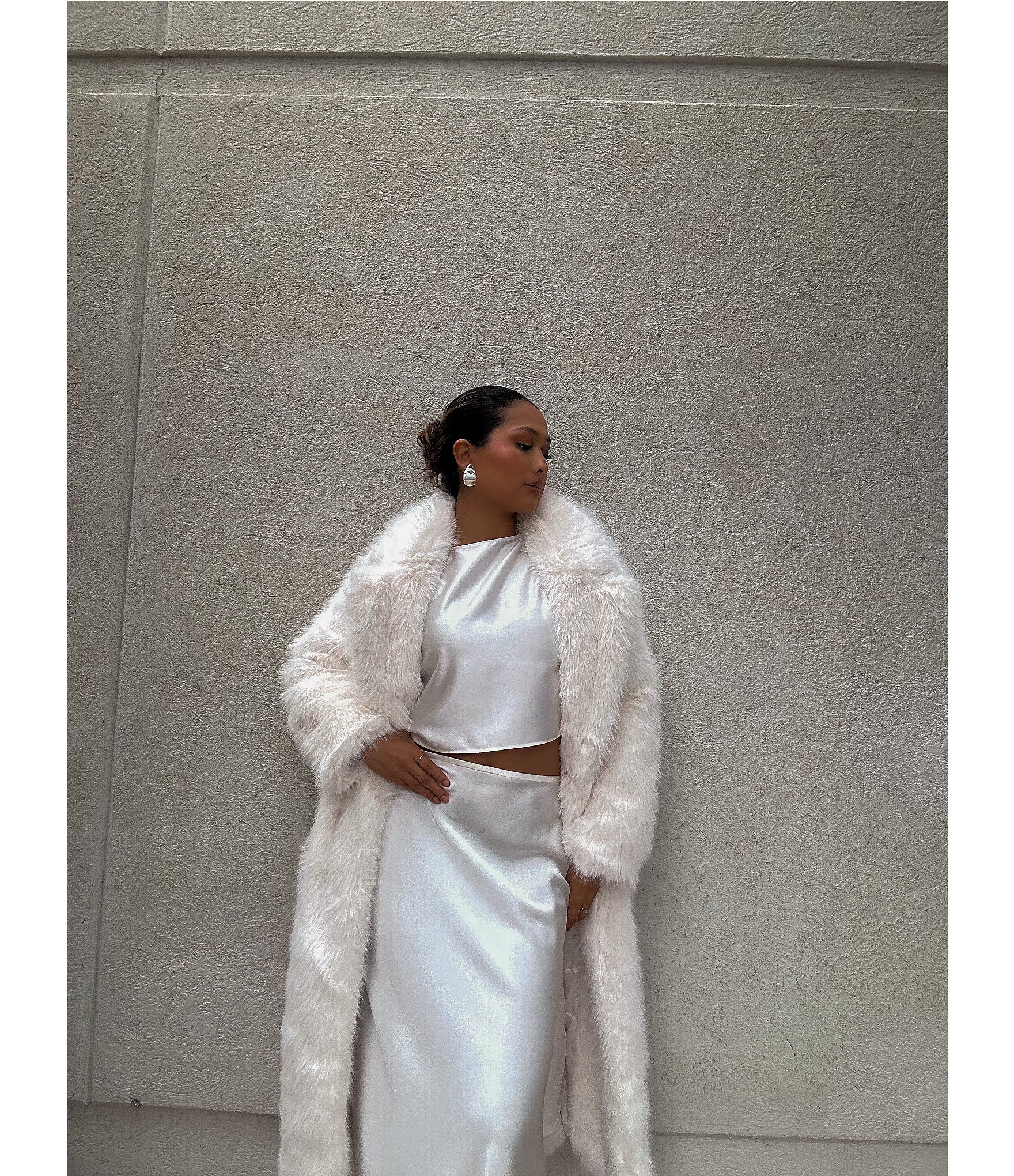 A Loves A Oversized Long Faux Fur Double Breasted Notch Lapel Coat