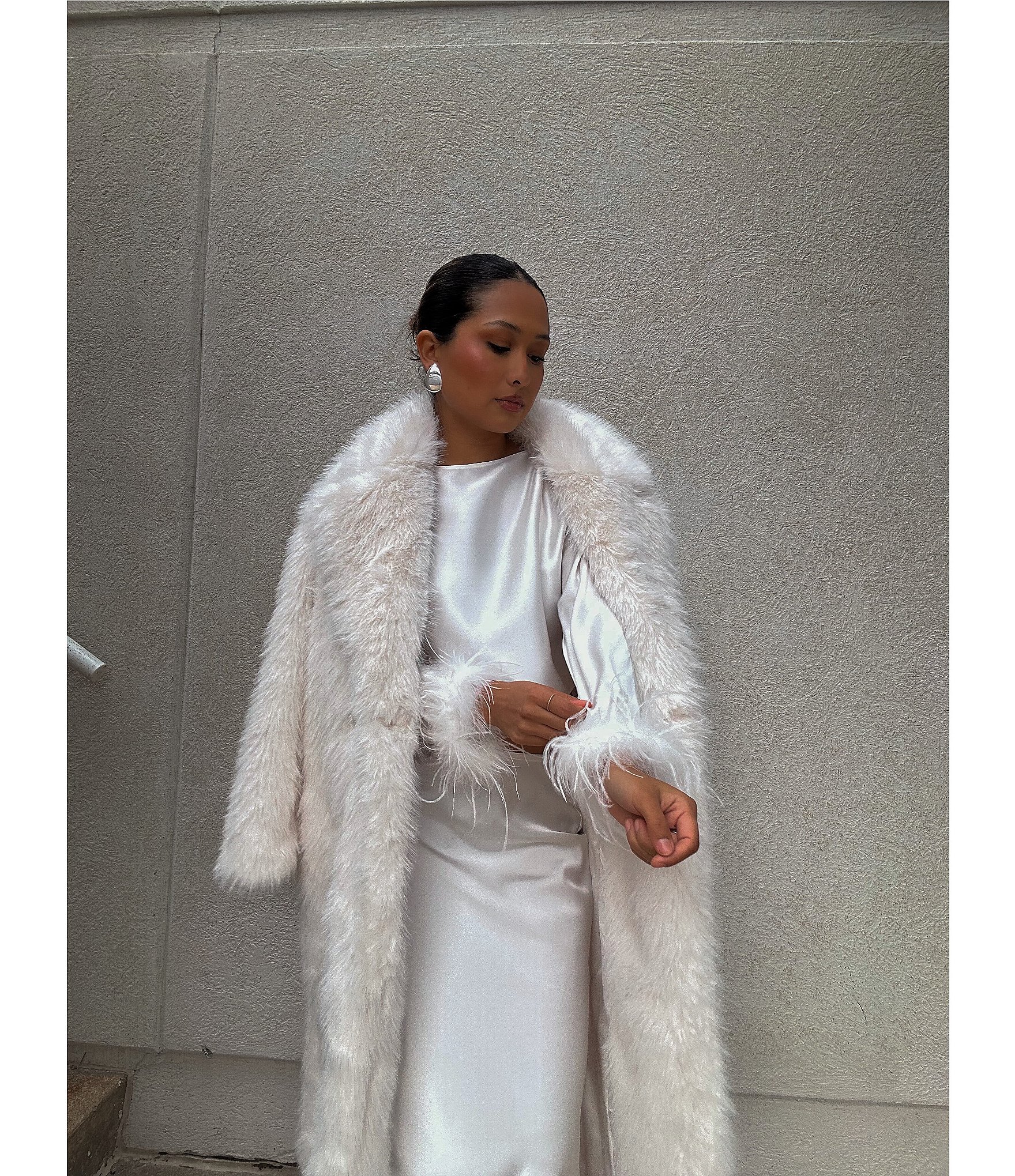 A Loves A Oversized Long Faux Fur Double Breasted Notch Lapel Coat