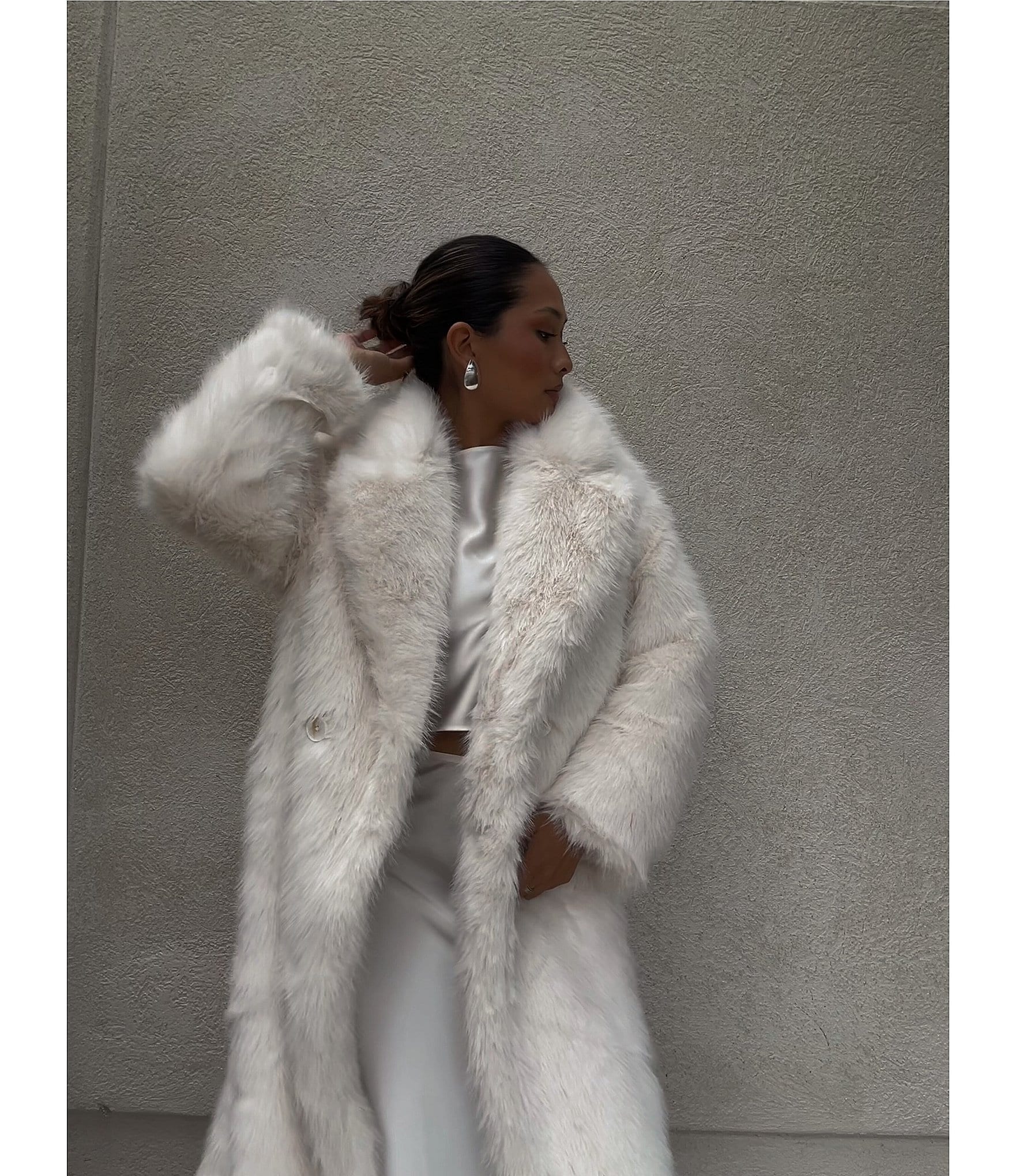 A Loves A Oversized Long Faux Fur Double Breasted Notch Lapel Coat