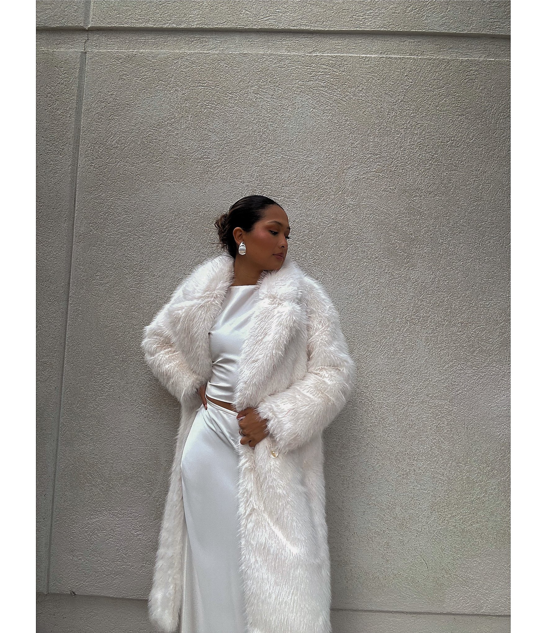 A Loves A Oversized Long Faux Fur Double Breasted Notch Lapel Coat