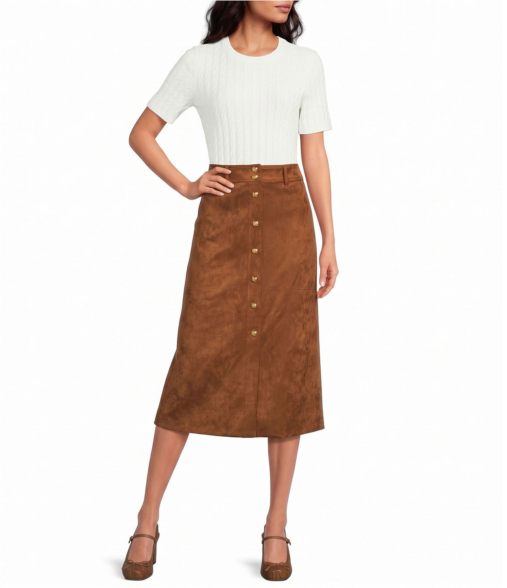 A Loves A Round Neck Short Sleeve Cable Knit Top
