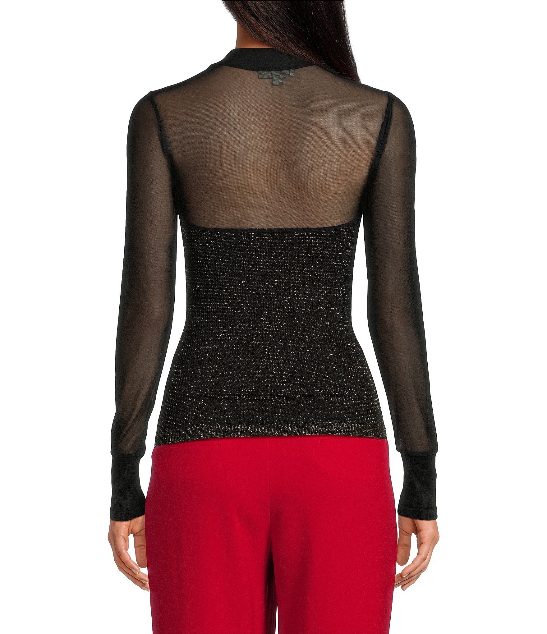 A Loves A Sheer Illusion Mesh Mock Neck Long Sleeve Full Length Top