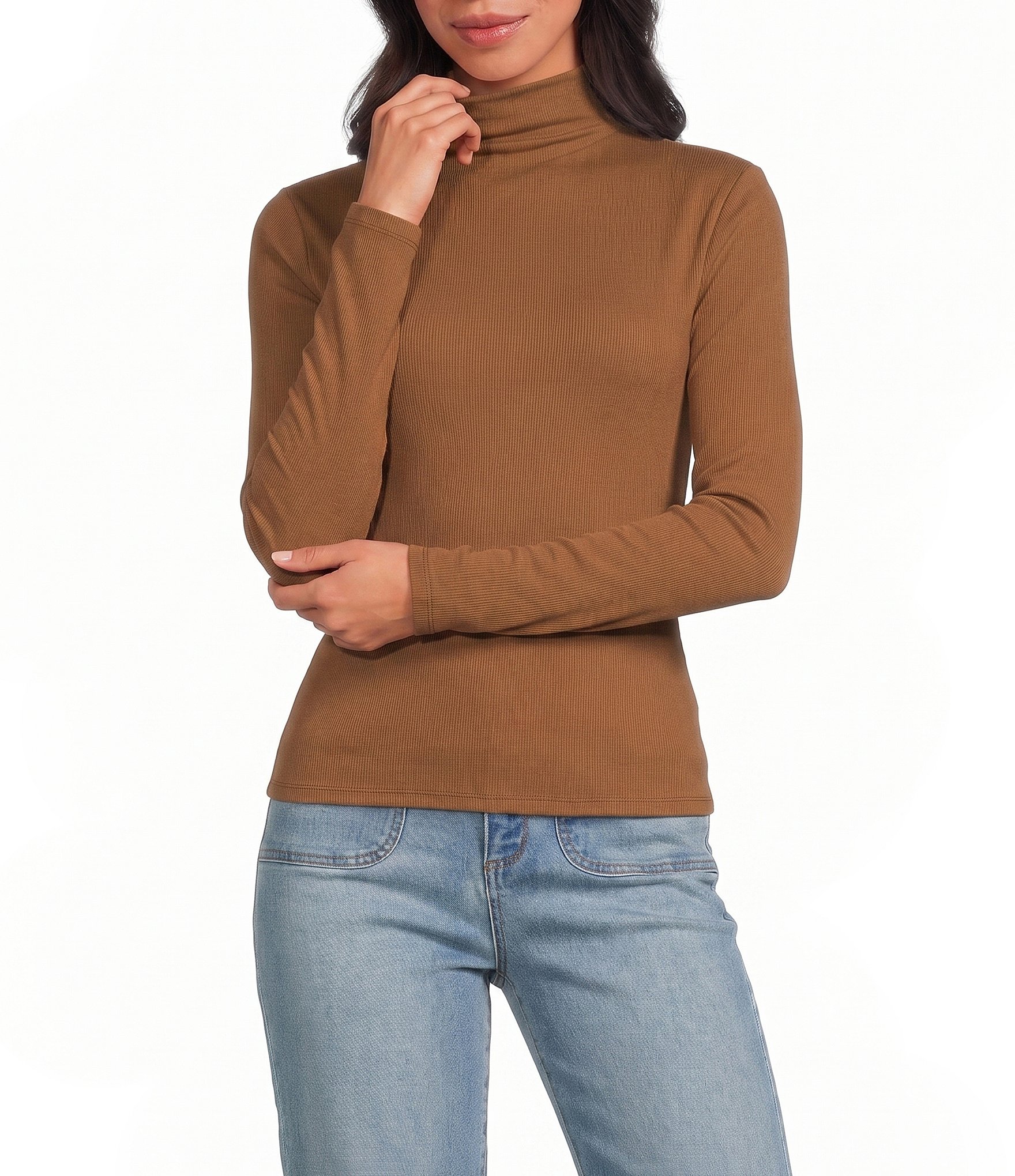 A Loves A Stretch Knit Turtleneck Long Sleeve Tee