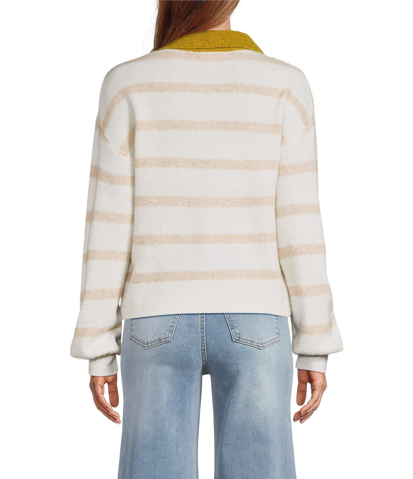 A Loves A Striped Collared Long Sleeve Polo Sweater