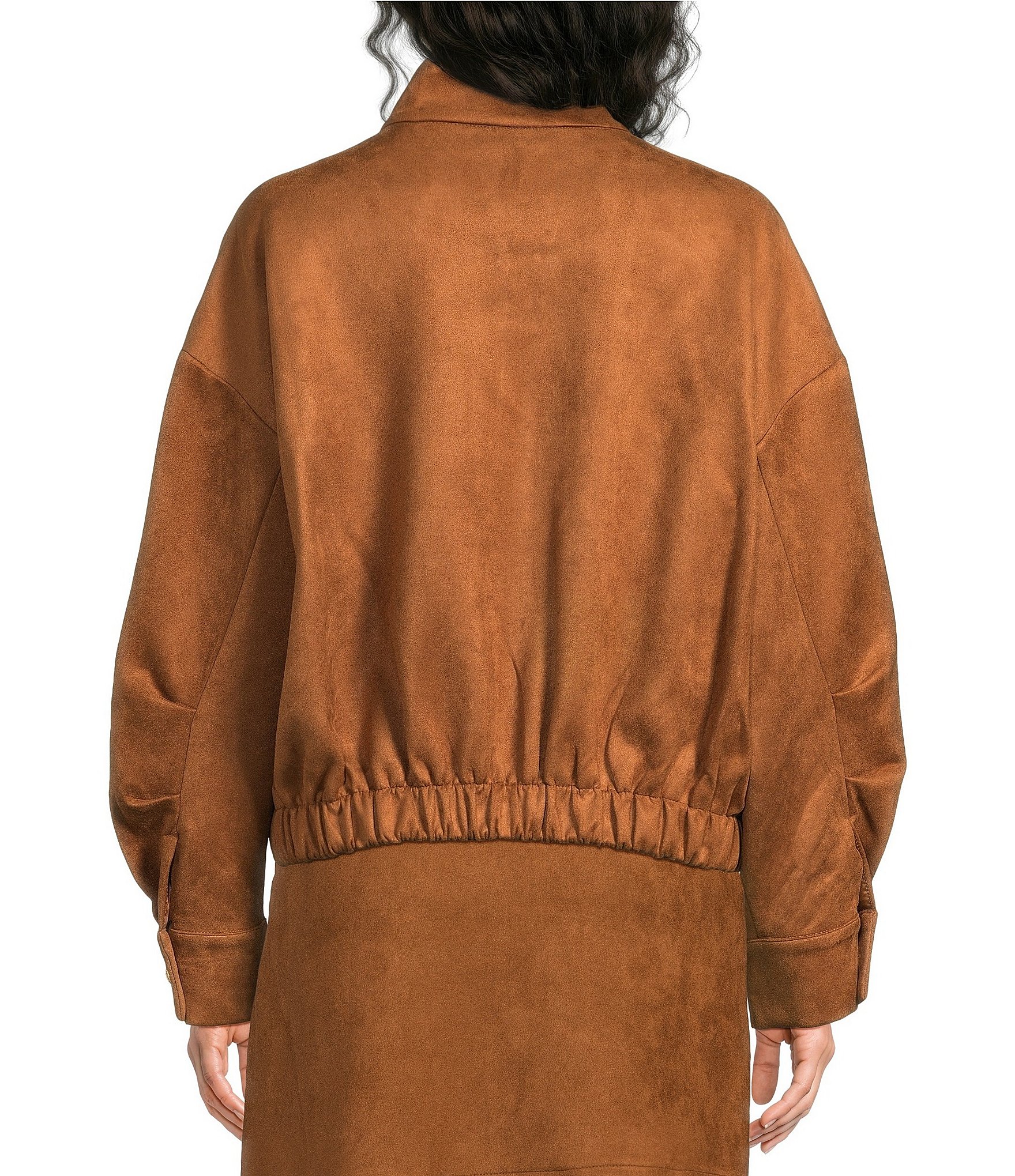 A Loves A Suede Mock Neck Long Sleeve Bomber Jacket