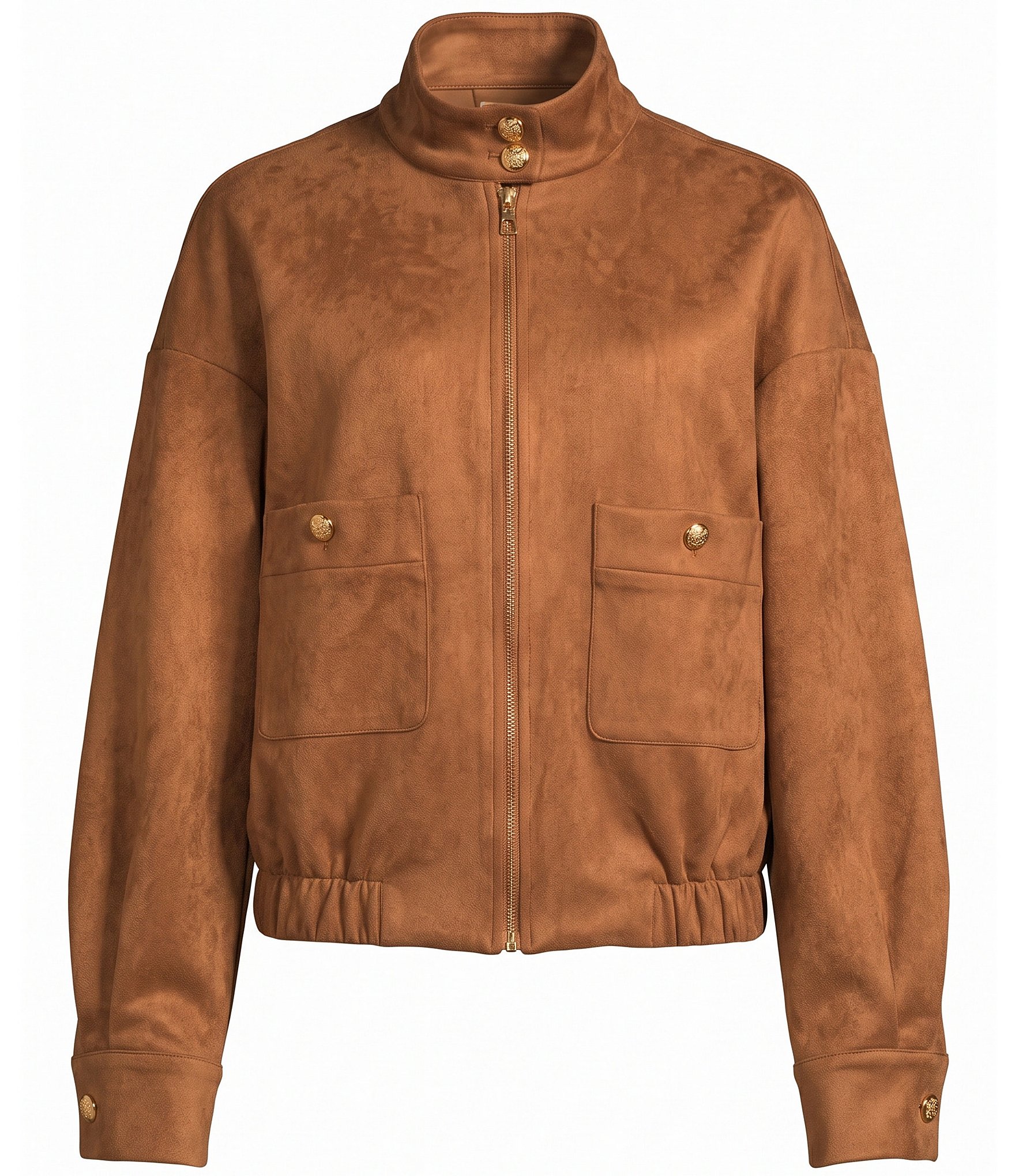 A Loves A Suede Mock Neck Long Sleeve Bomber Jacket