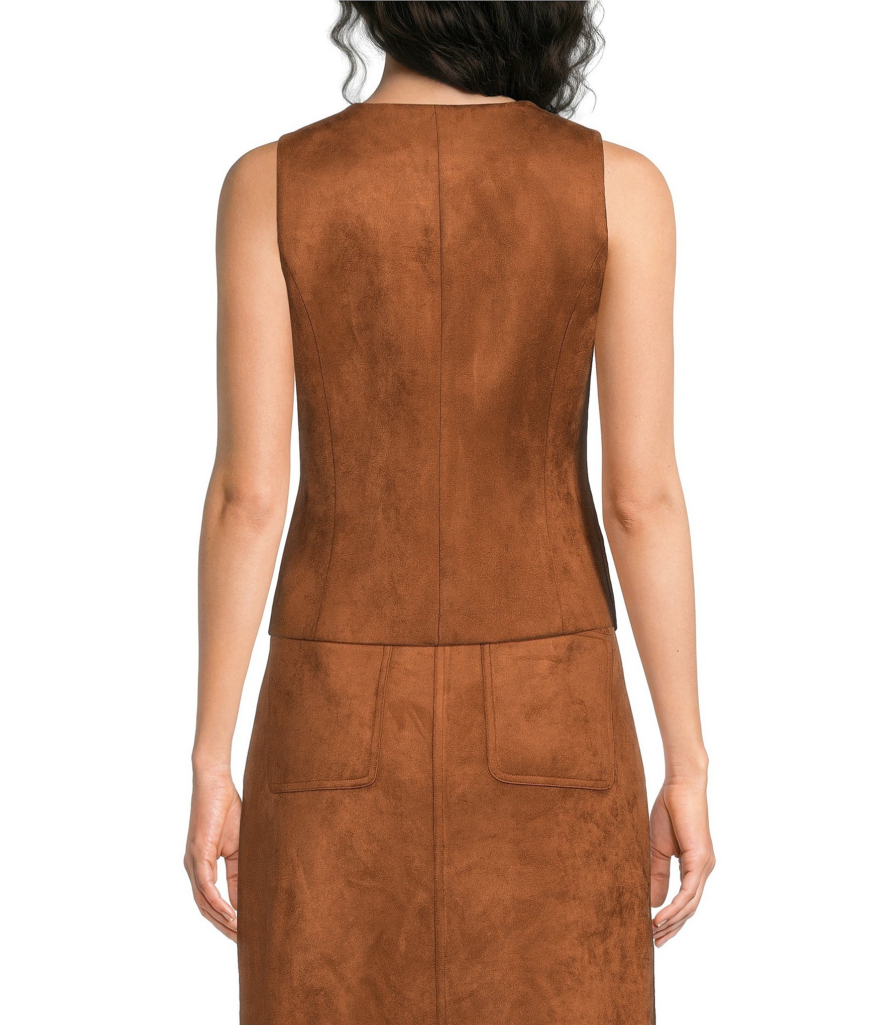 A Loves A Suede Round Neck Sleeveless Button Front Coordinating Vest Top