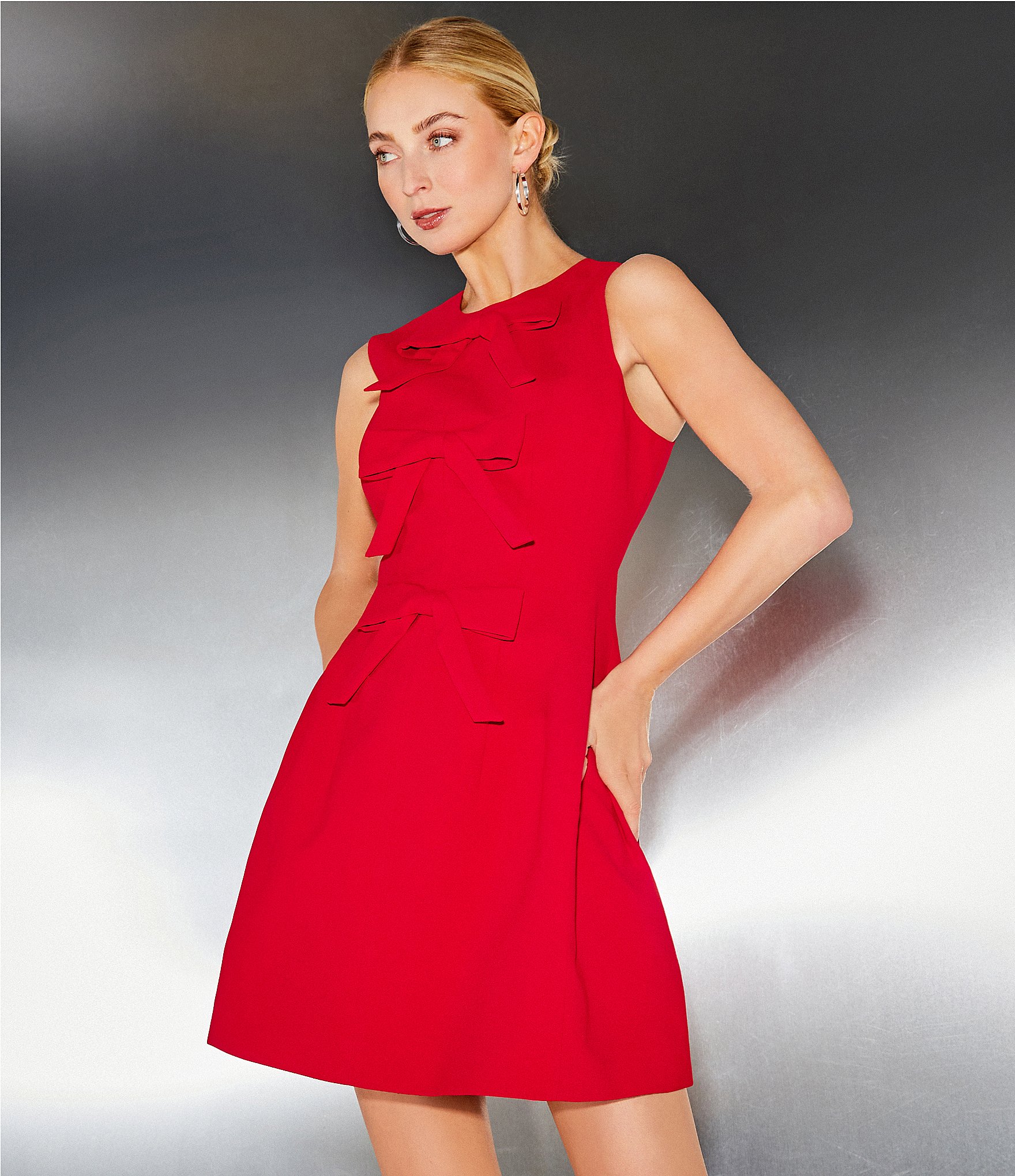 A Loves A Woven Round Neck Sleeveless Bow Front A-Line Mini Dress