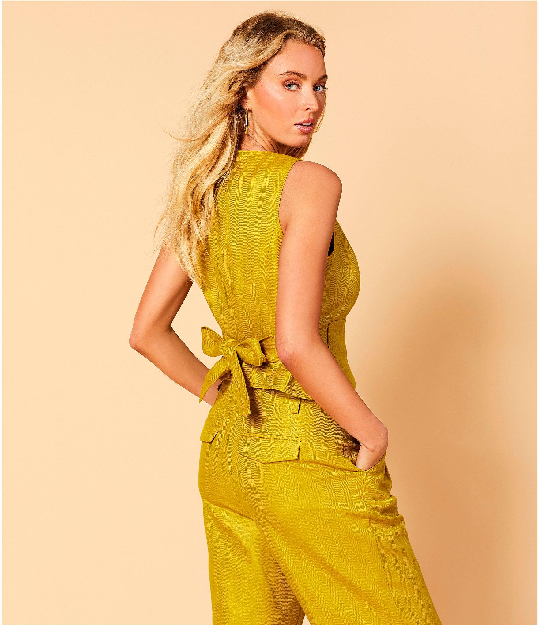 A Loves A Woven Scoop Neck Embellished Button Front Sleeveless Cropped Coordinating Vest