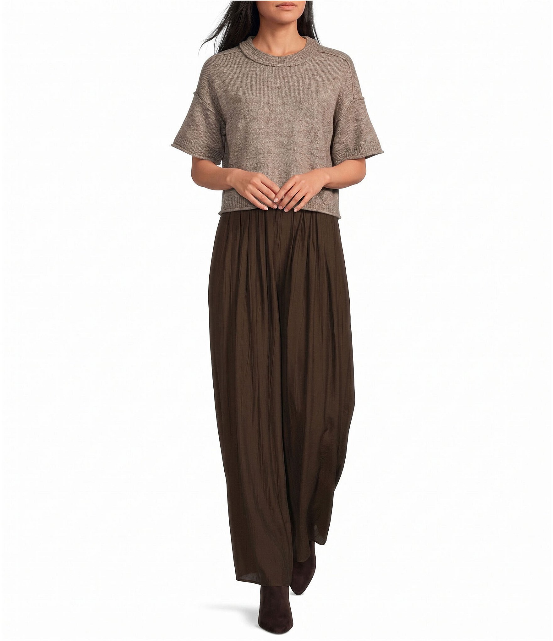 A.Ren Lynne Round Neck Short Sleeve Sweater Knit Top