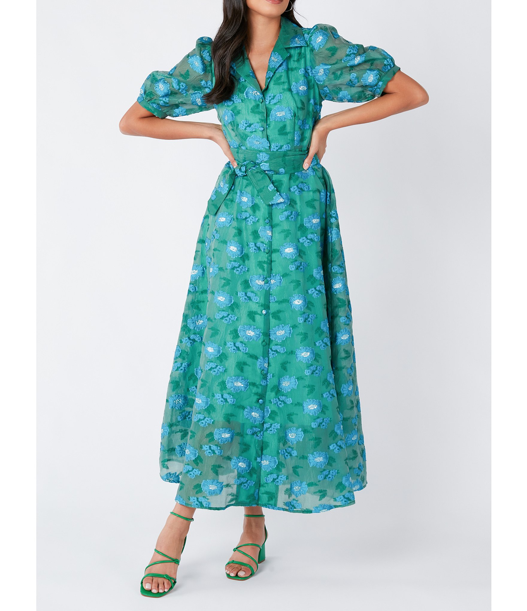 Abbey Glass Charlotte Floral Print Short Sleeve V-Neck Fit and Flare Dress