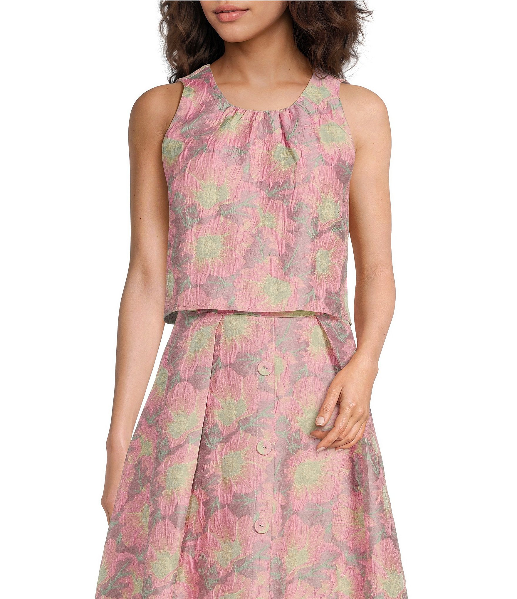 Abbey Glass Coordinating Ava Jacquard Scoop Neck Sleeveless Cropped Top