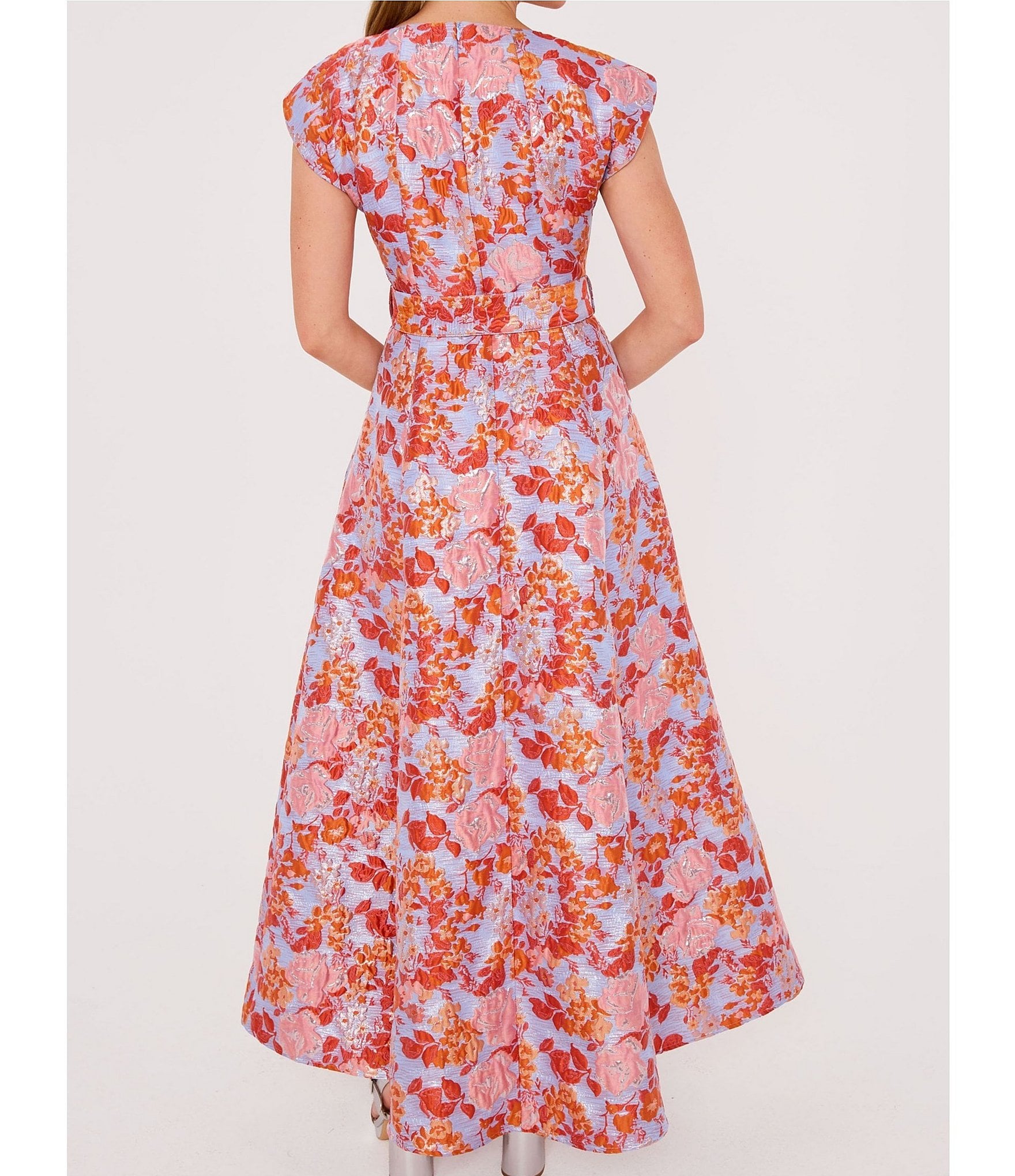 Abbey Glass Olivia Printed Round Neckline Cap Sleeve Organza A-Line Gown