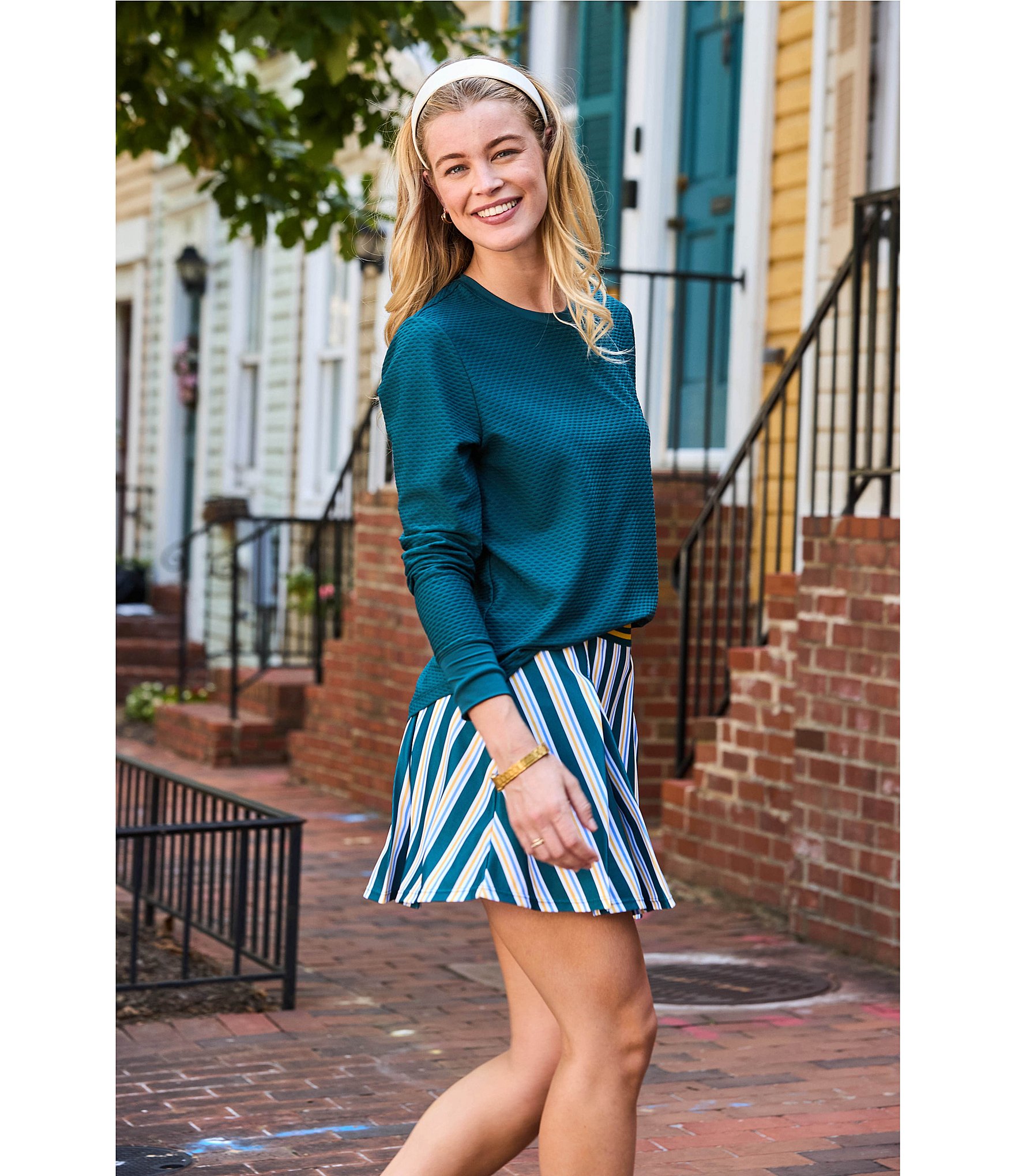 Addison Bay Breakpoint Stripe Printed Box Pleated Mini Skort