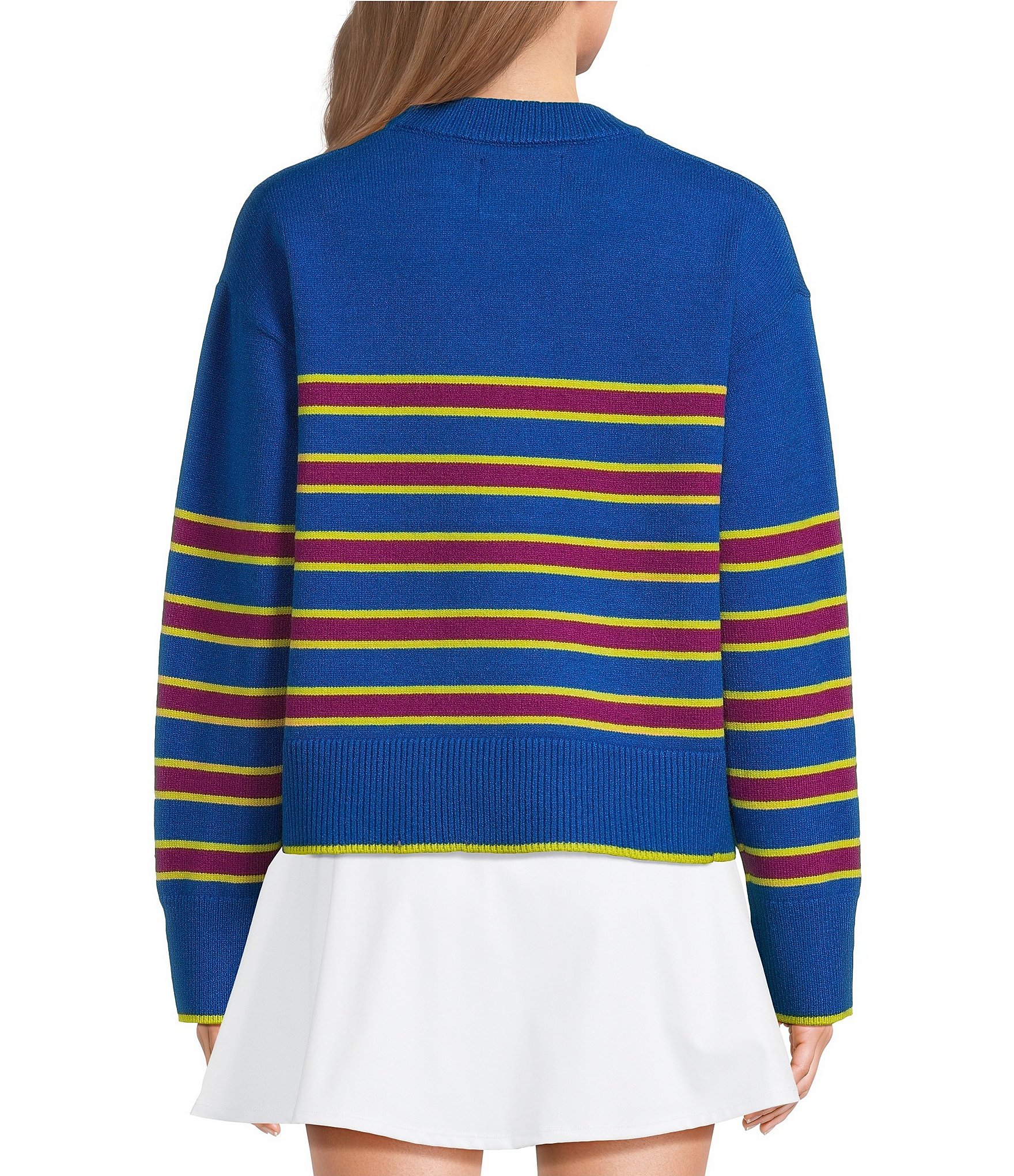 Addison Bay Junior Carlyle Stripe Crew Neck Long Sleeve Cropped Sweater