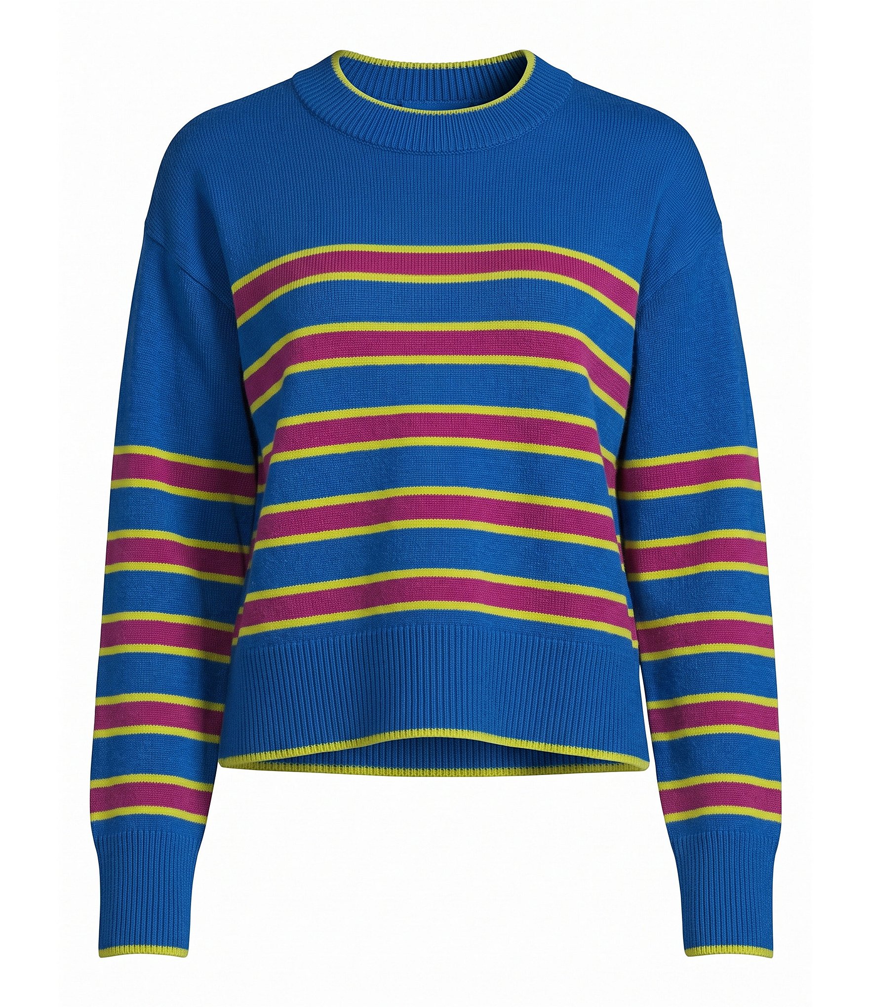 Addison Bay Junior Carlyle Stripe Crew Neck Long Sleeve Cropped Sweater