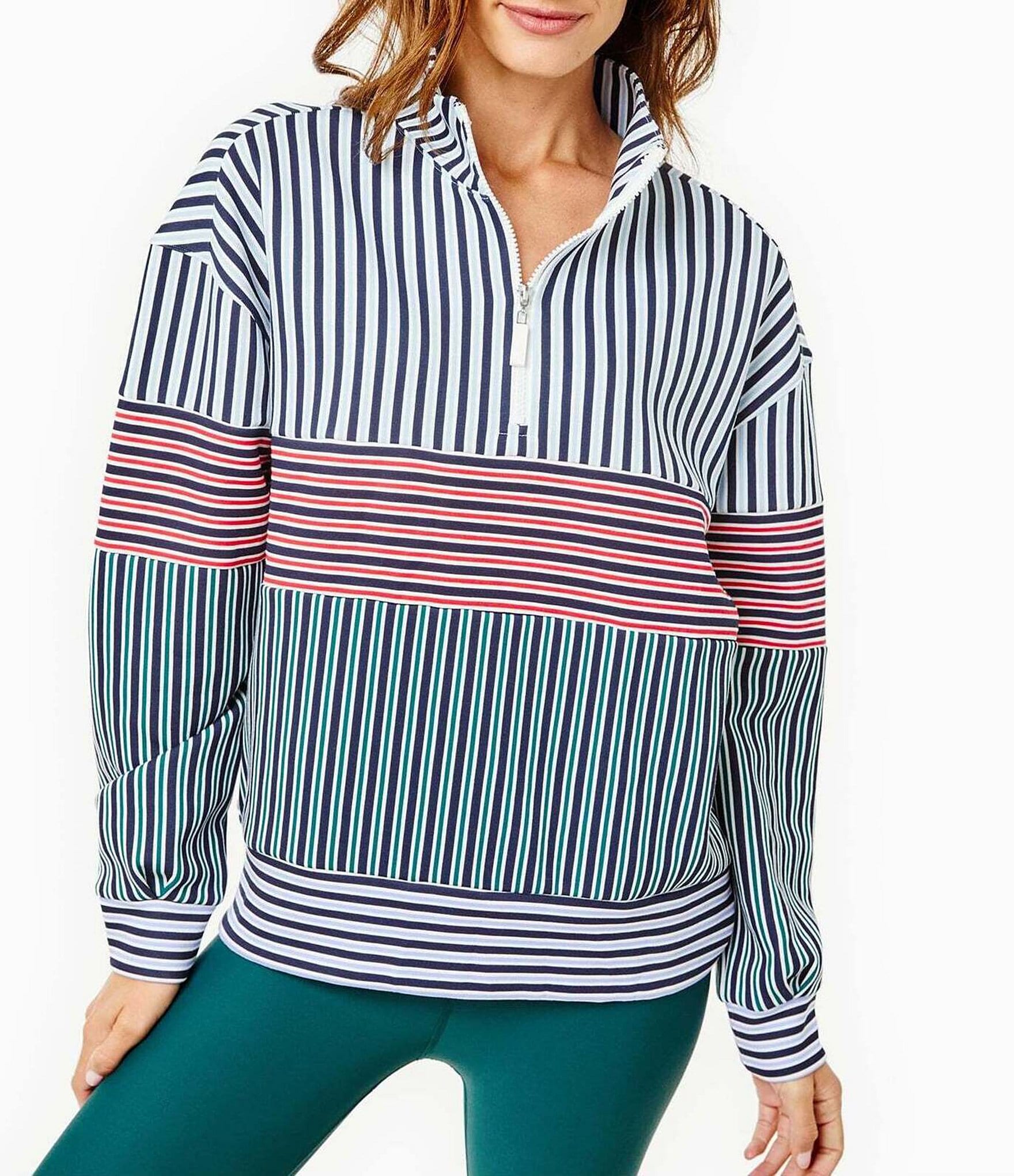 Addison Bay Varsity Striped Quarter Zip Long Sleeve Stand Collar Jacket ...