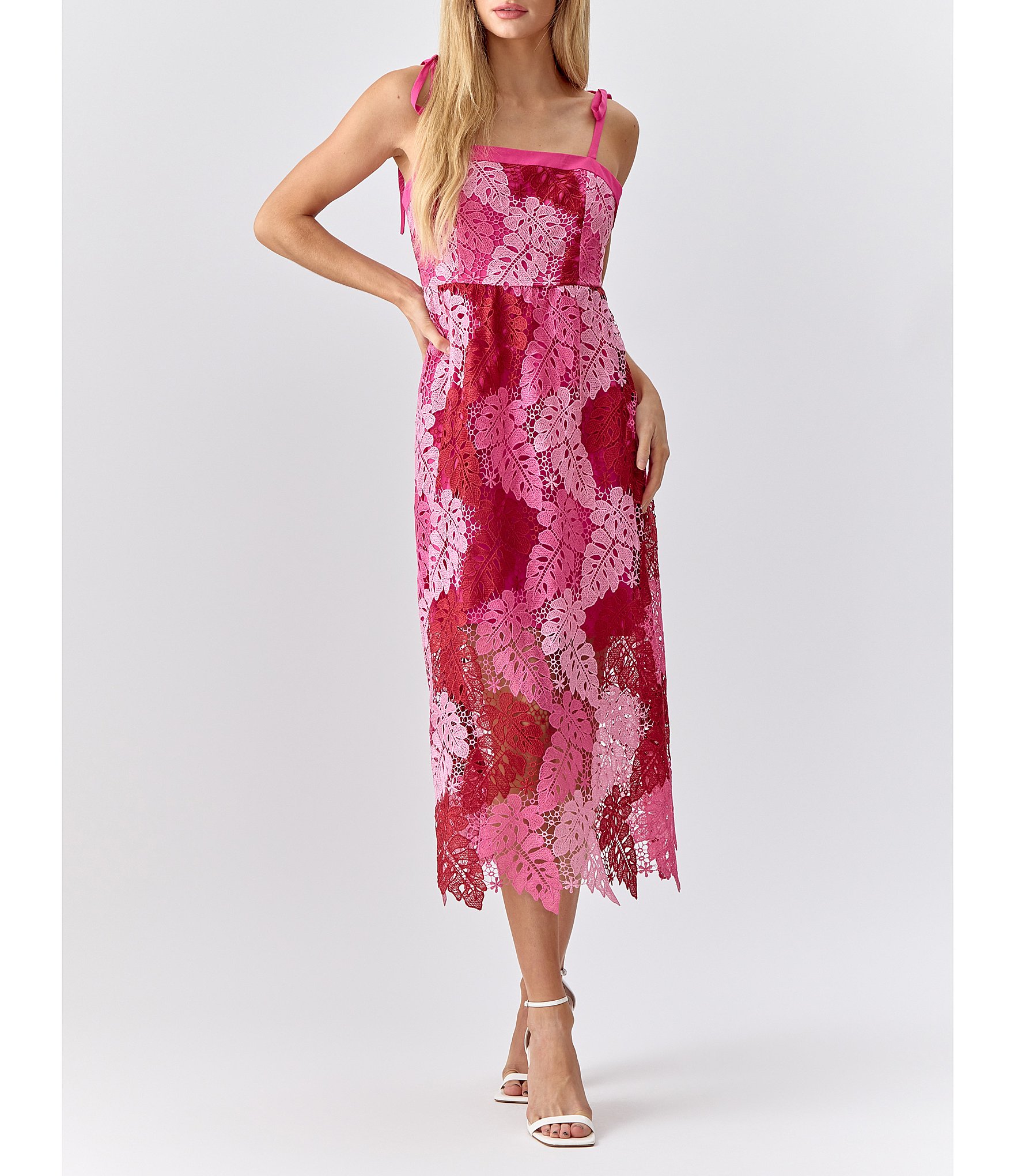 Adelyn Rae Multicolor Lace Square Neck Sleeveless Tie Shoulder Midi Dress | Dillard's
