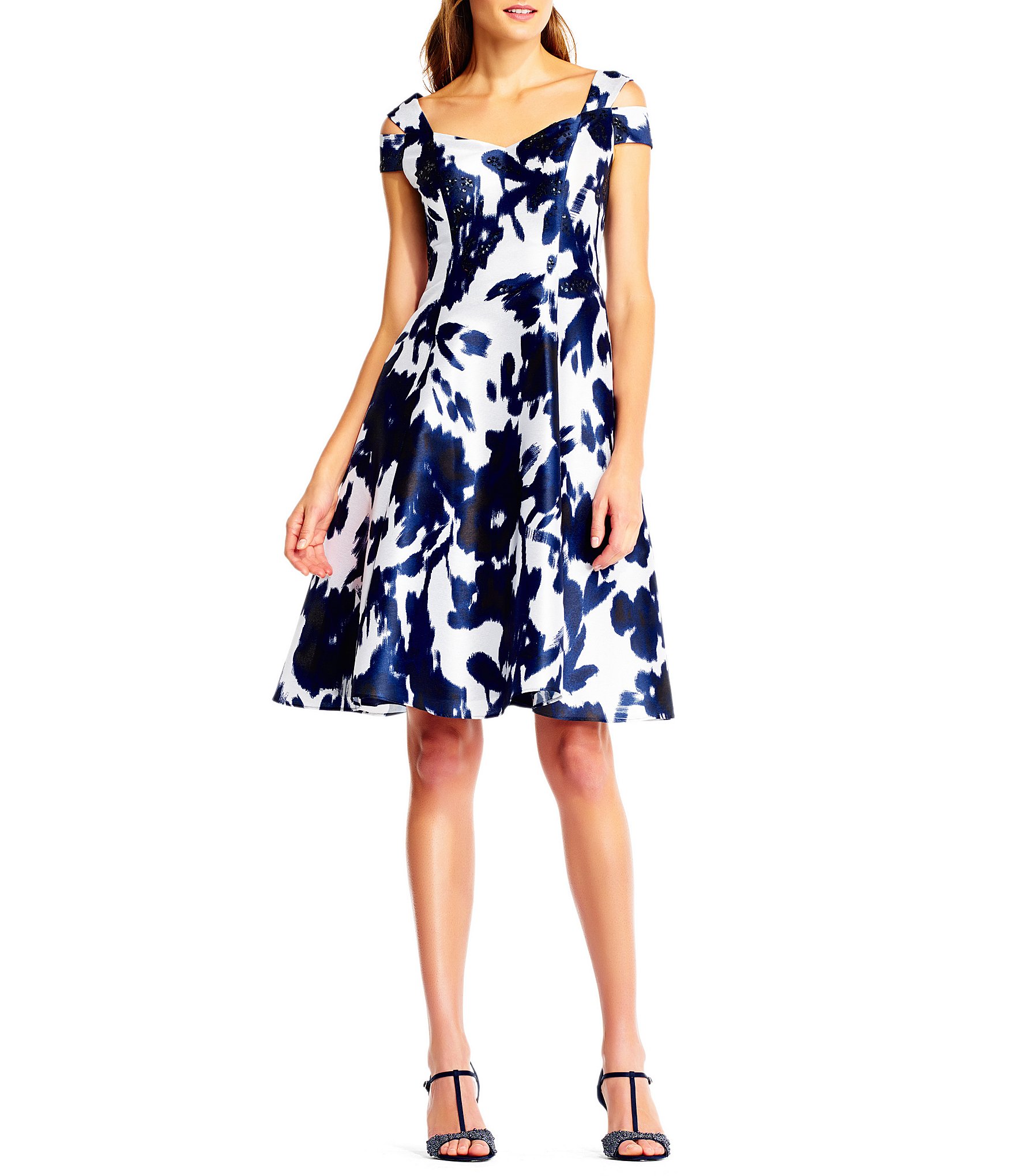 Adrianna Papell Cold Shoulder Floral Midi Dress | Dillards