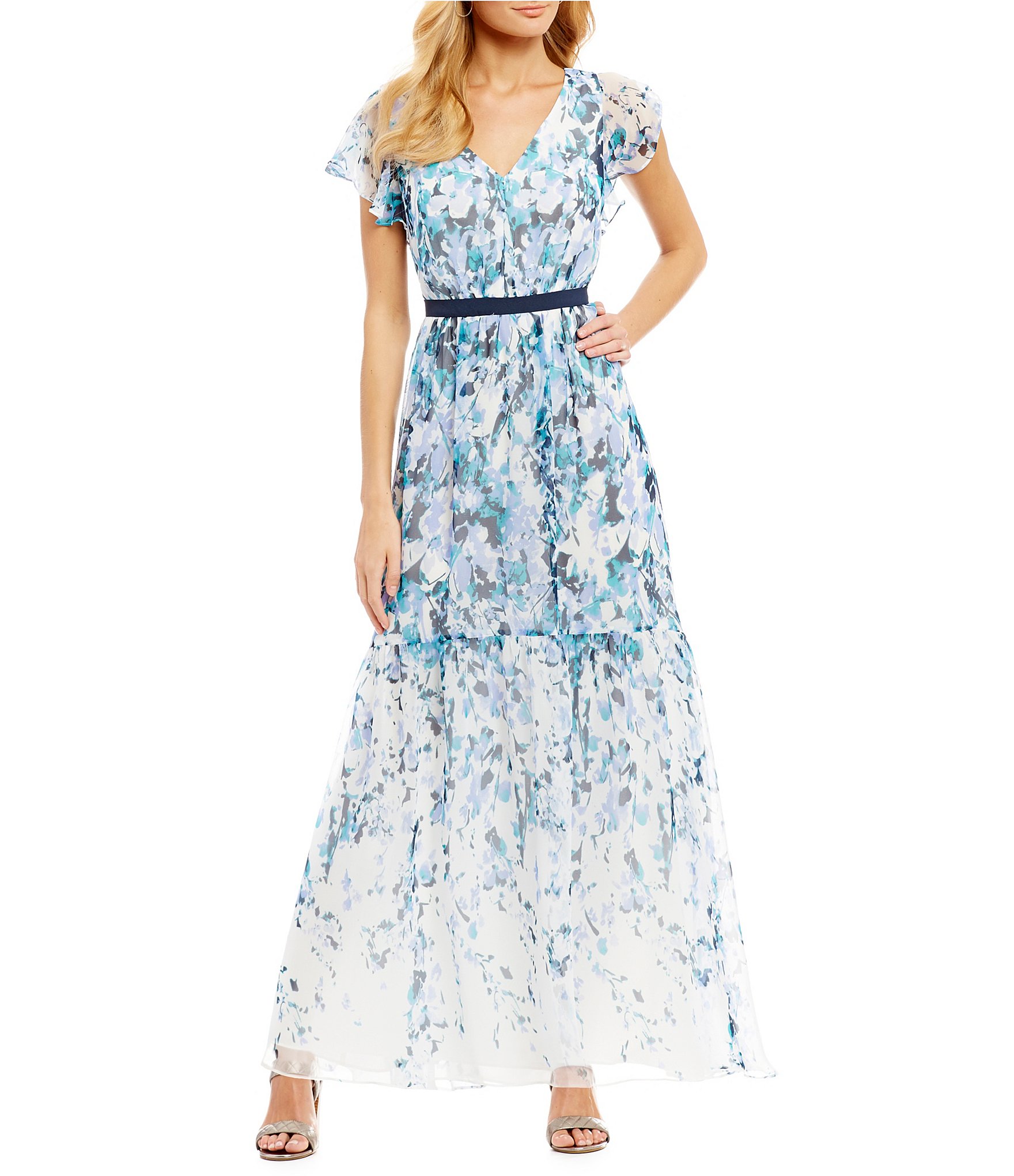 Adrianna Papell Floral Cascade Printed Maxi Dress | Dillards