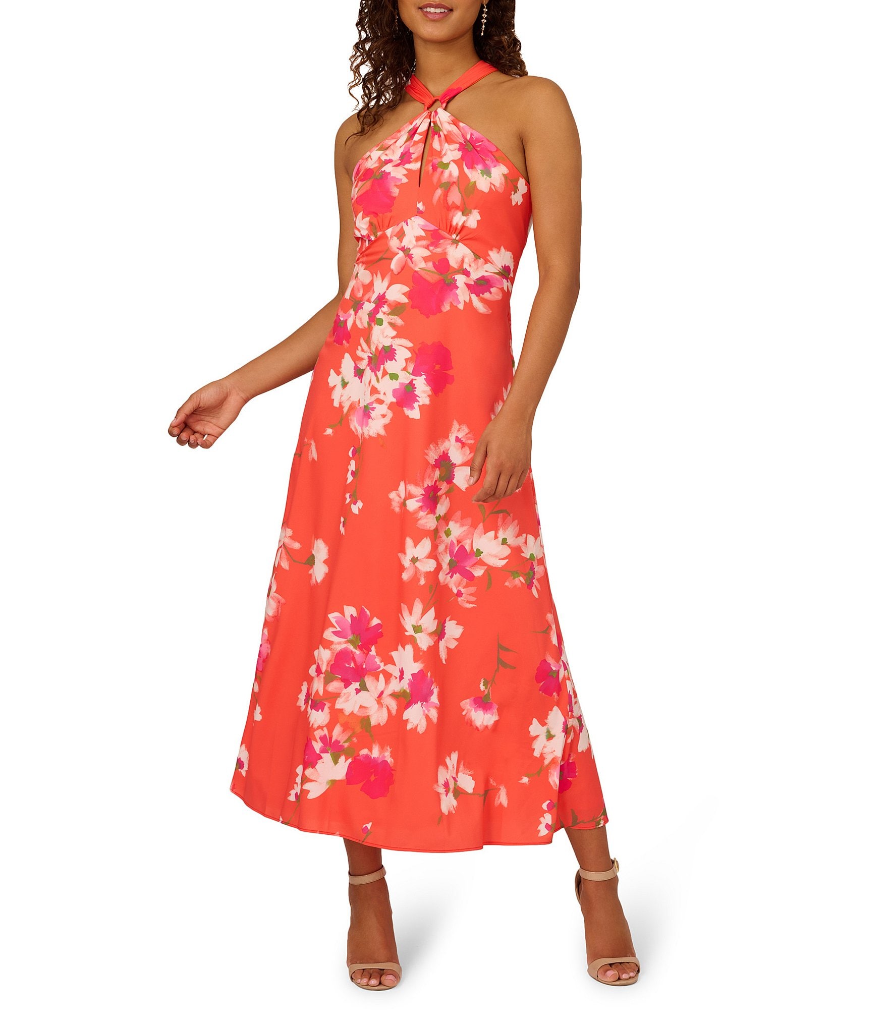 Adrianna Papell Floral Chiffon Halter Keyhole Sleeveless Dress | Dillard's