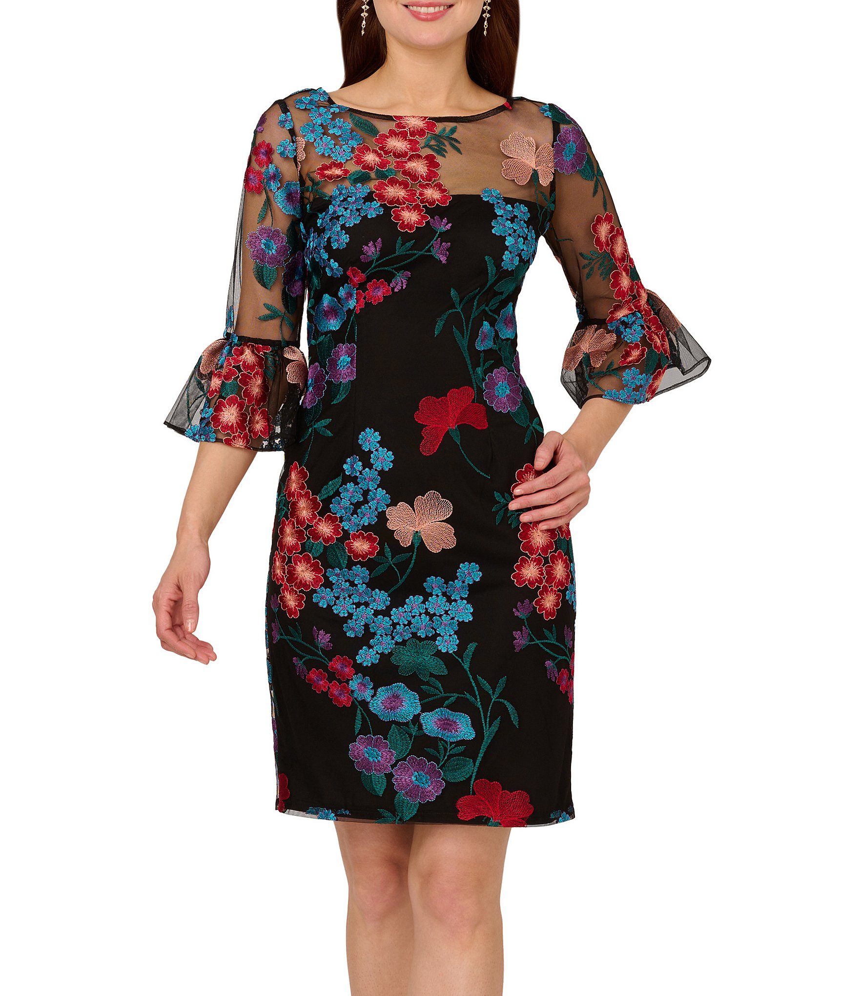 Adrianna papell floral fashion embroidered sheath dress