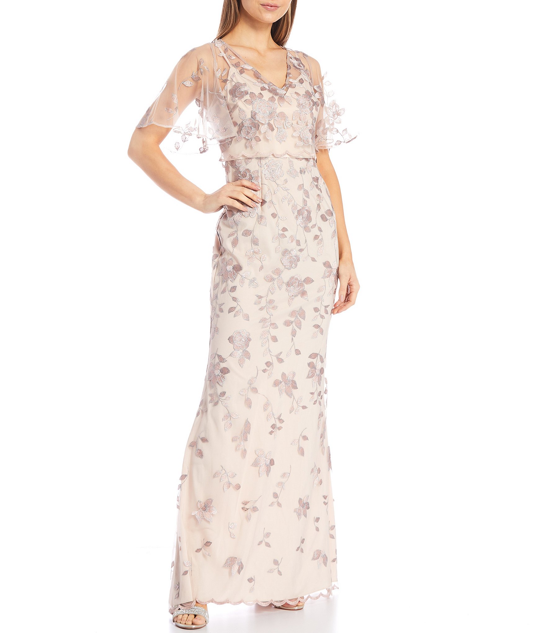 Adrianna Papell Floral Embroidery V ...