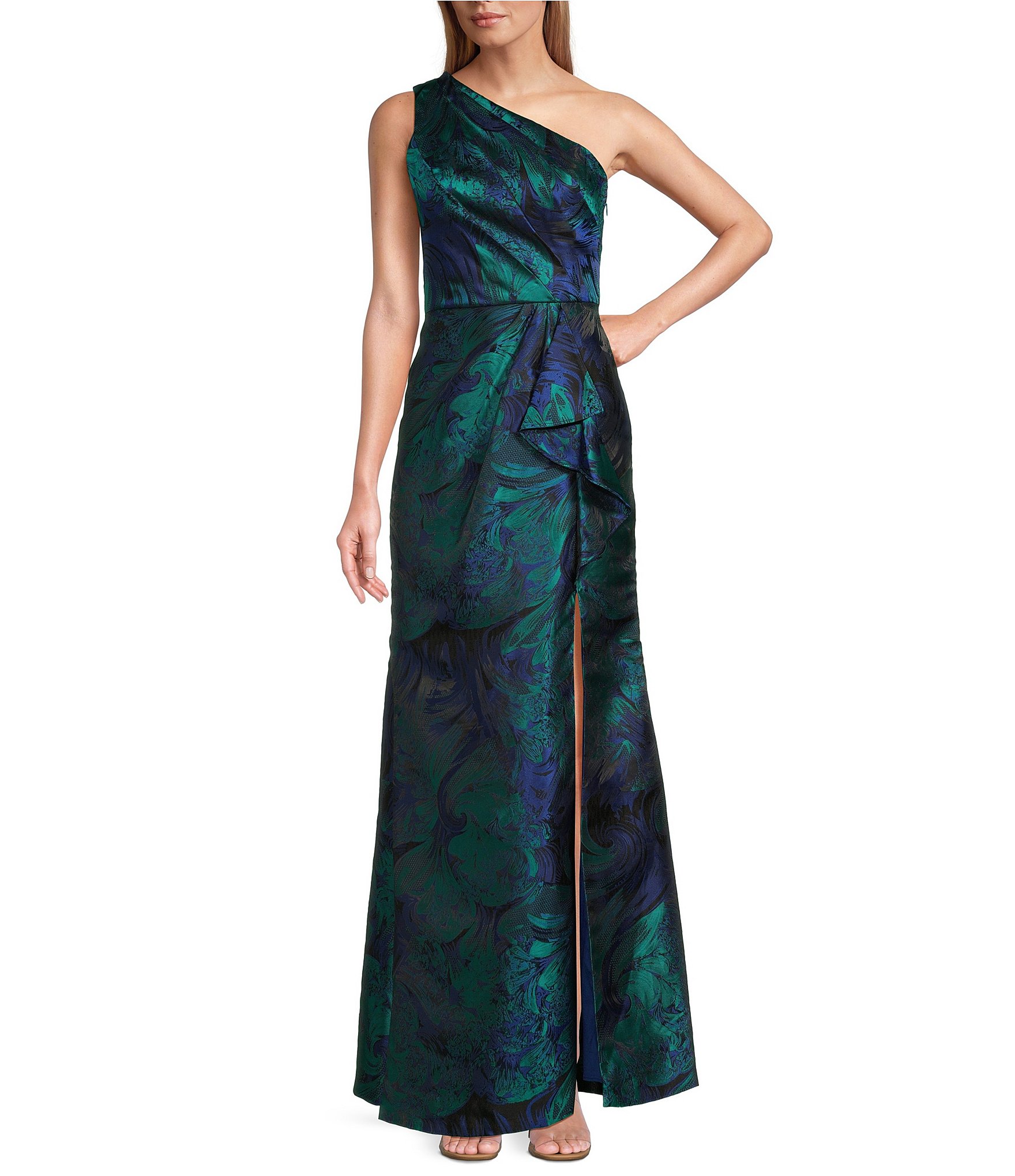Adrianna Papell Floral Jacquard One Shoulder Sleeveless