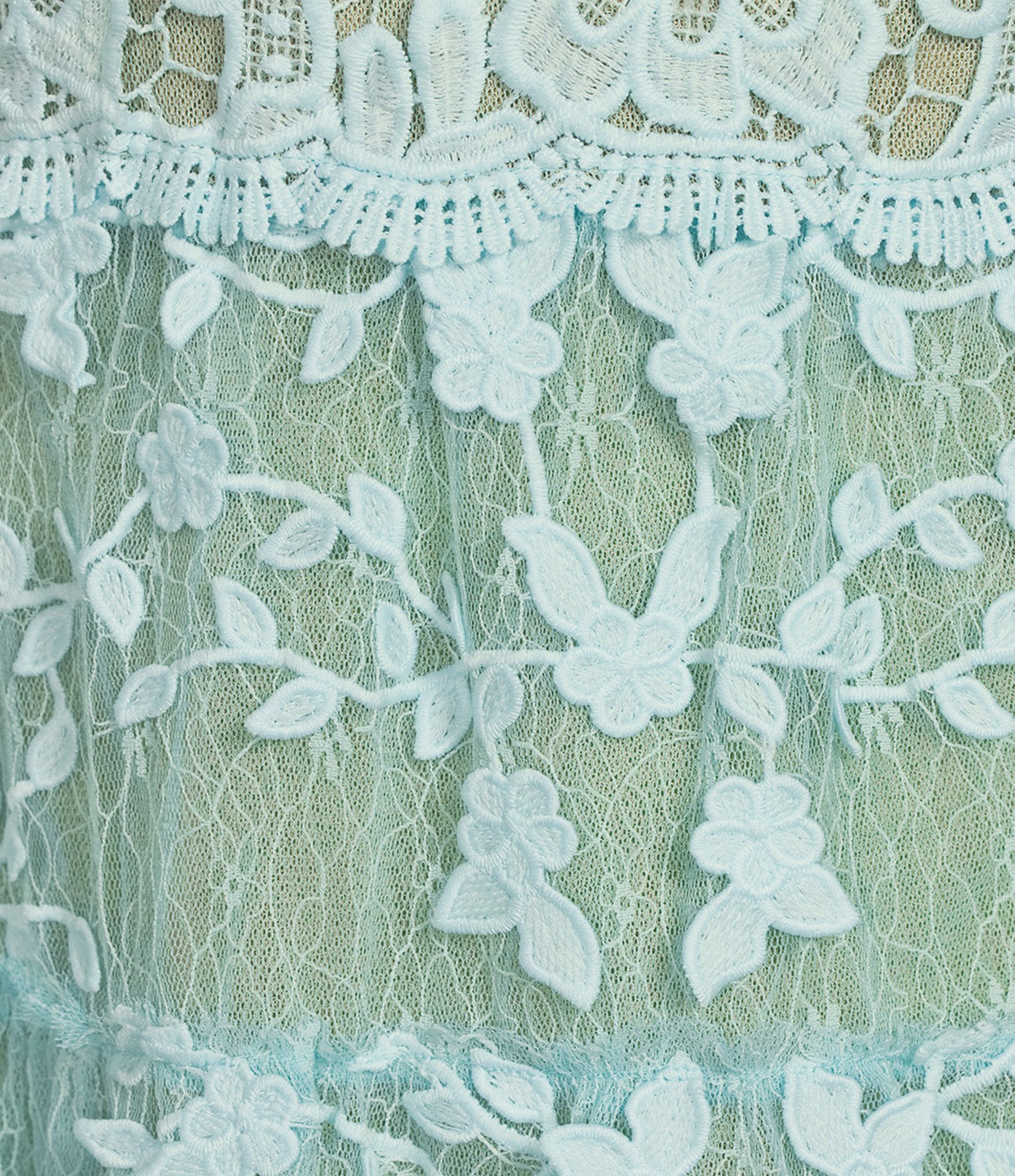 Adrianna Papell Floral Lace Embroidery V-Neck Short Sleeve Tiered Mini A-Line Dress
