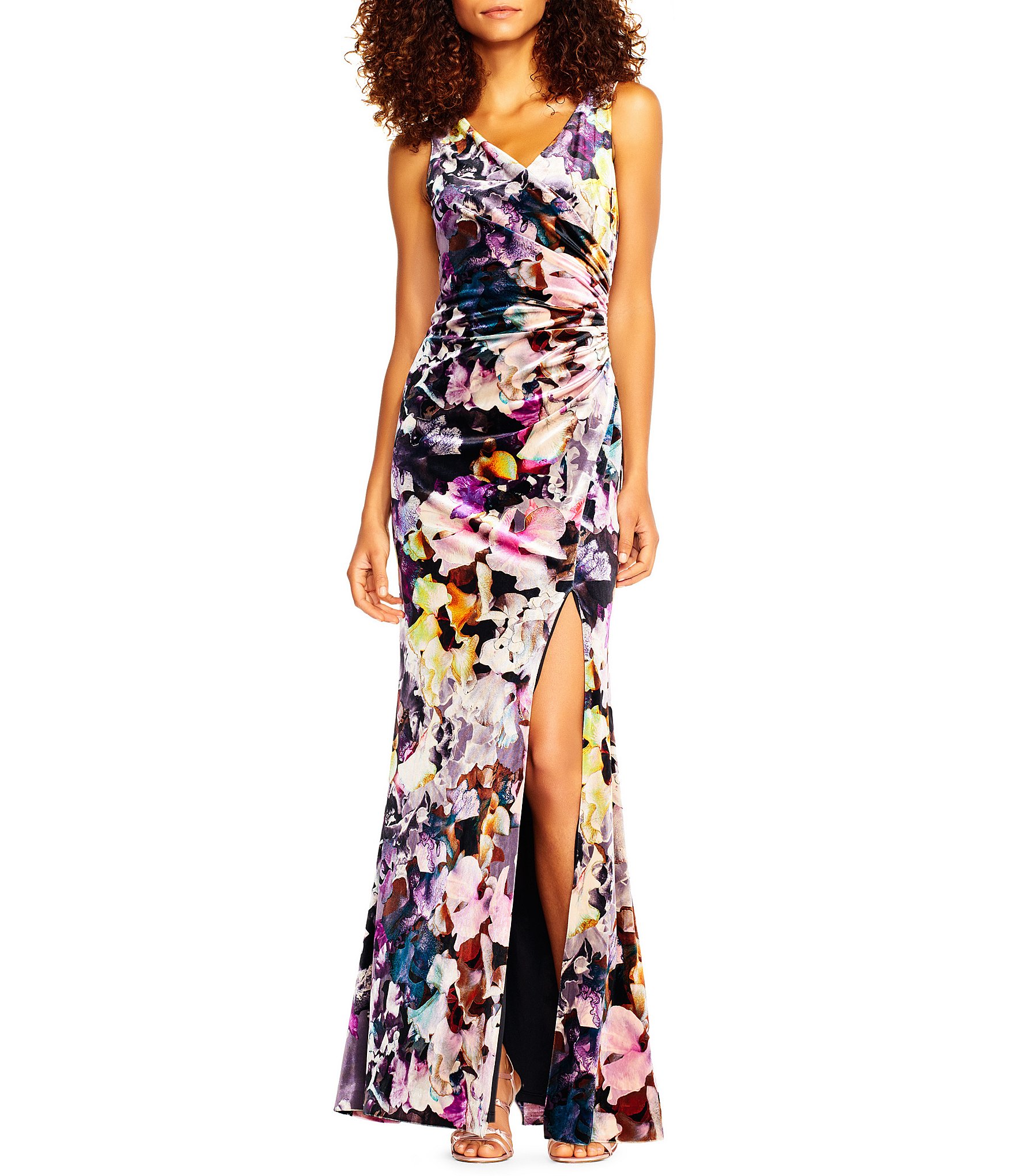 adrianna papell printed chiffon gown