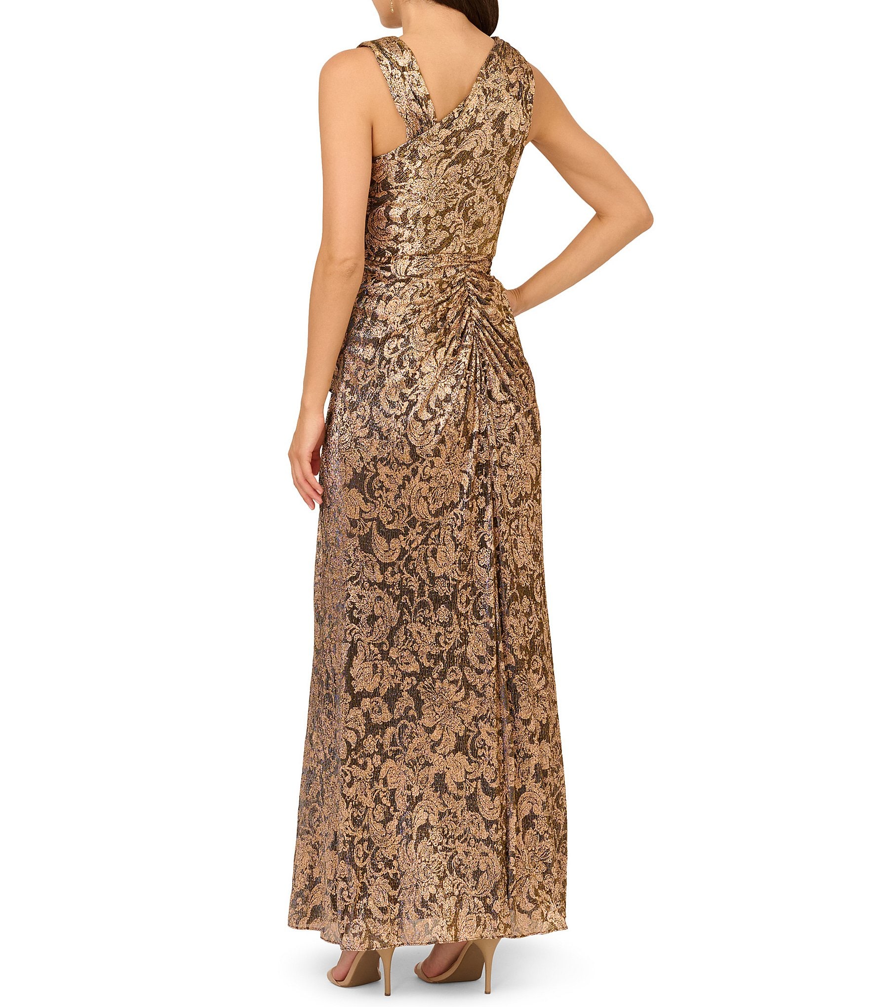 Adrianna Papell Metallic Crinkle Long Dress