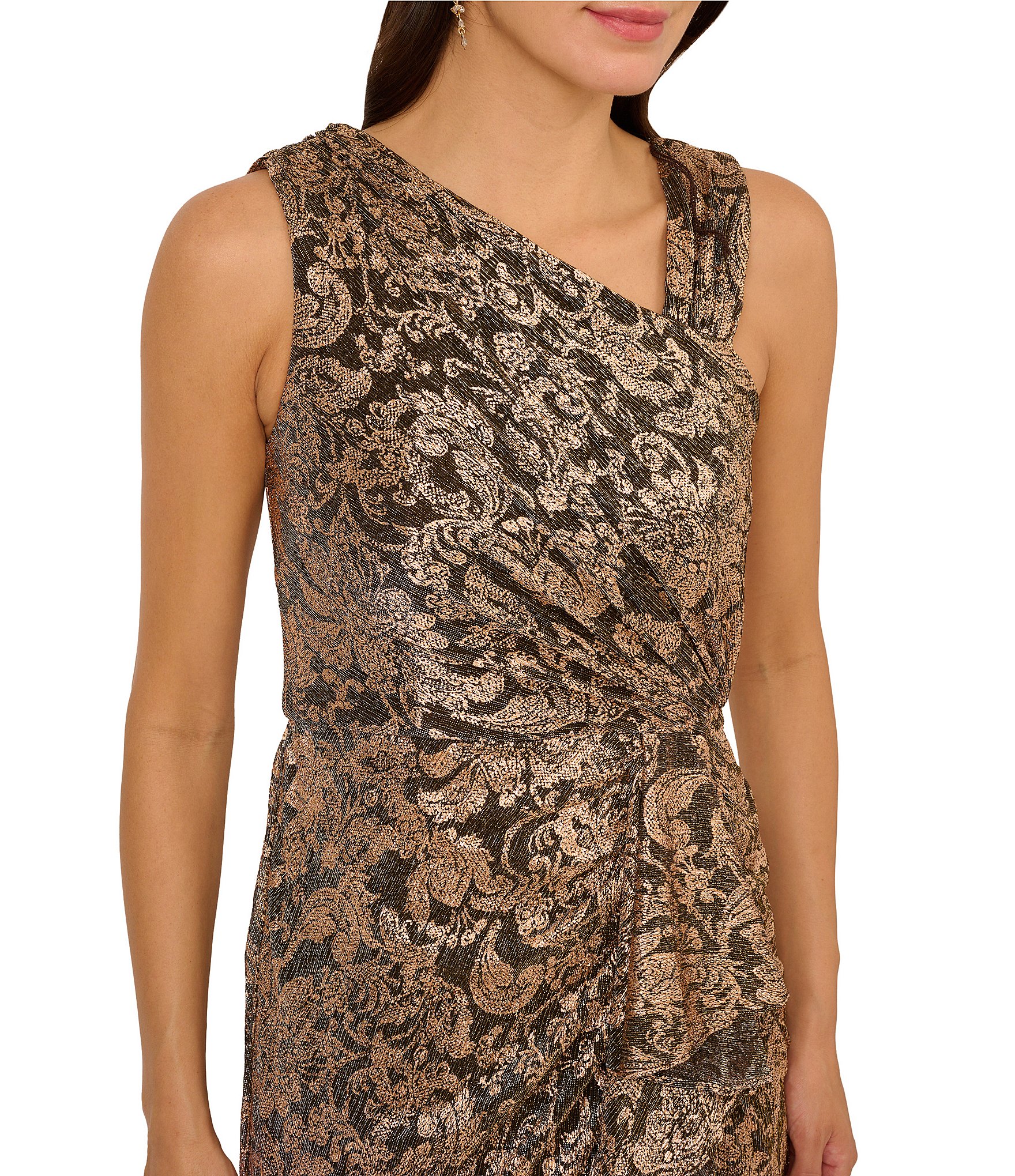 Adrianna Papell Metallic Crinkle Long Dress