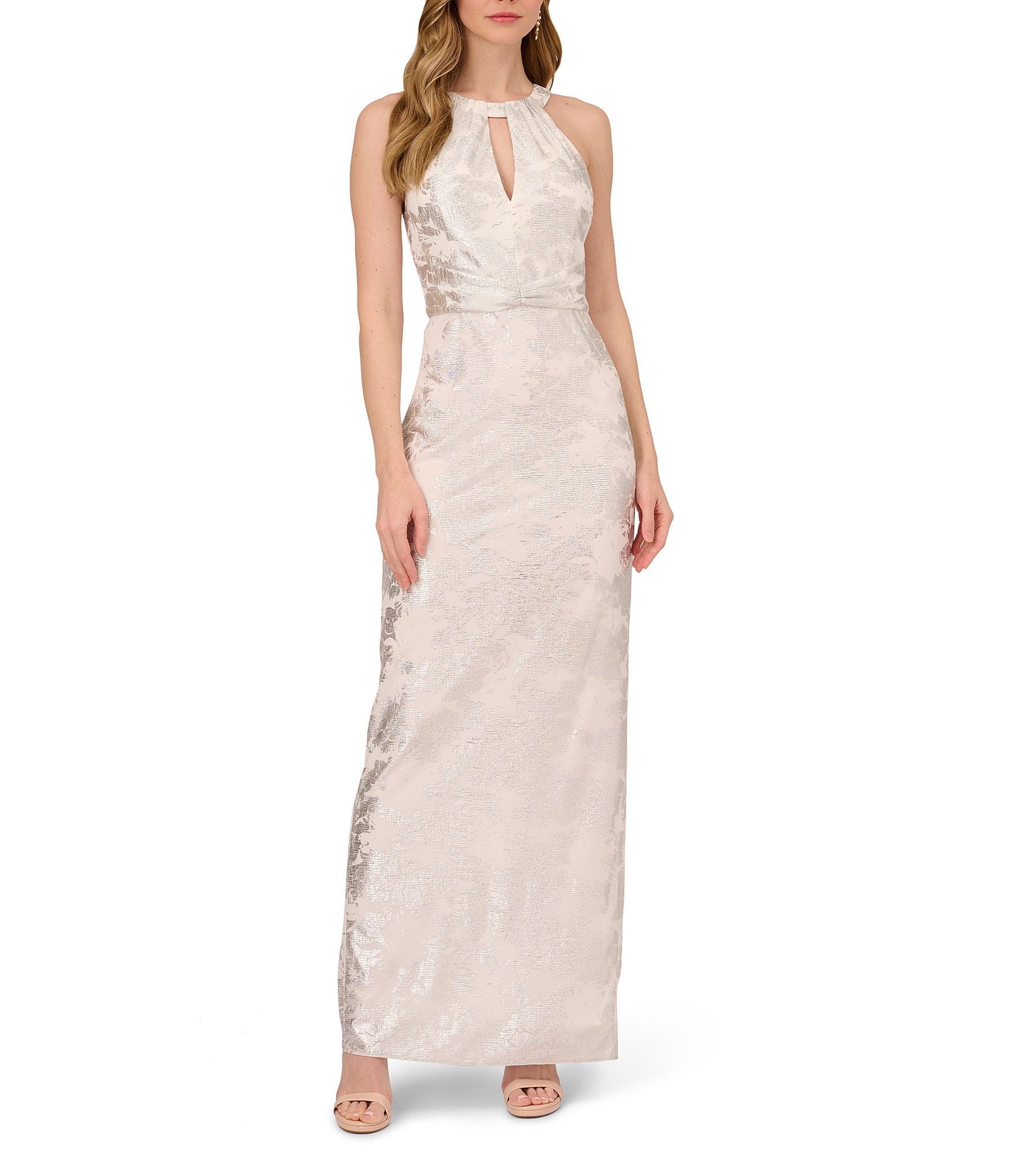 Adrianna Papell Metallic Halter Neck Sleeveless Gown | Dillard's