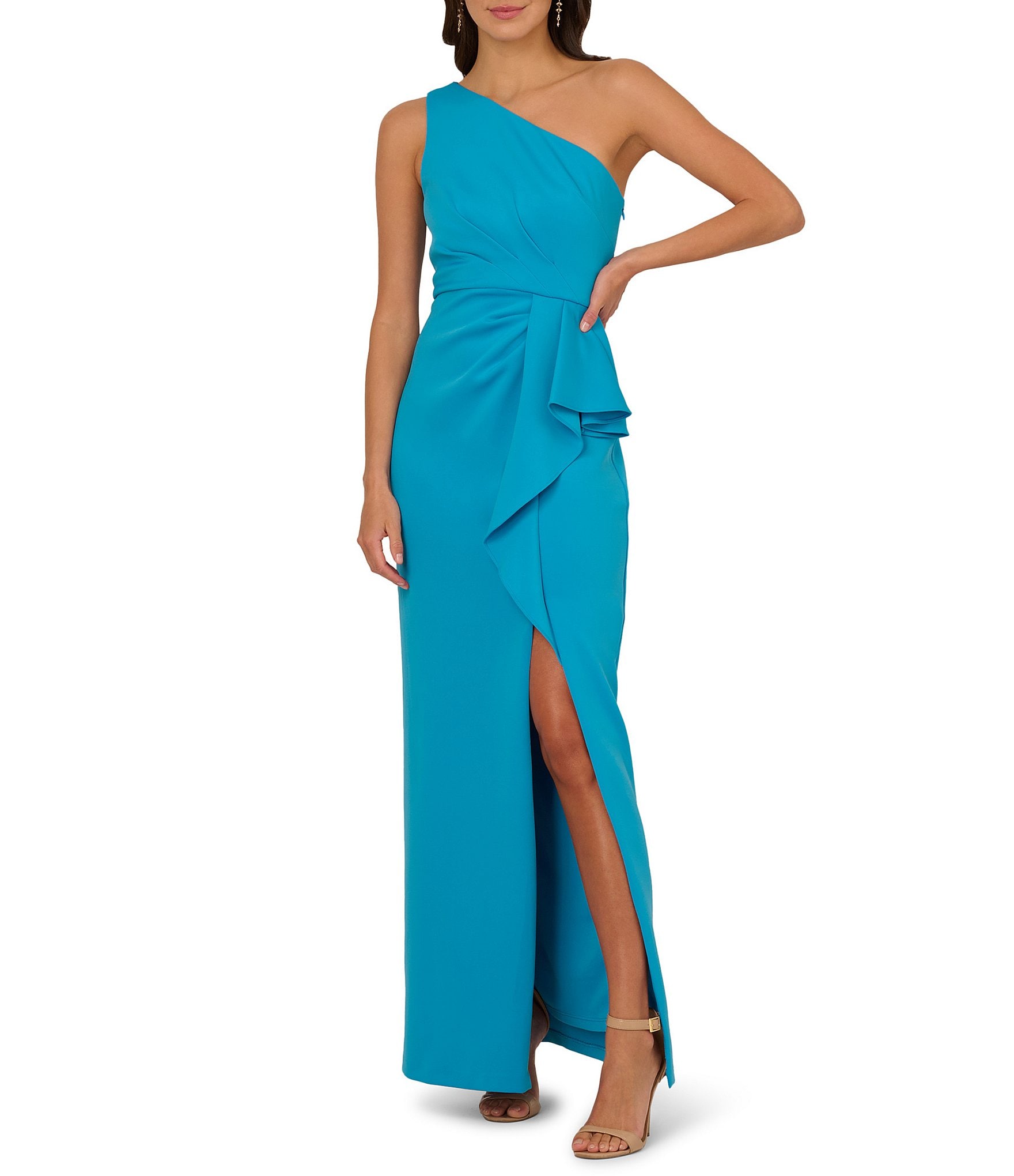 Grittah Midi Dress - One Shoulder Bishop Sleeve High Split