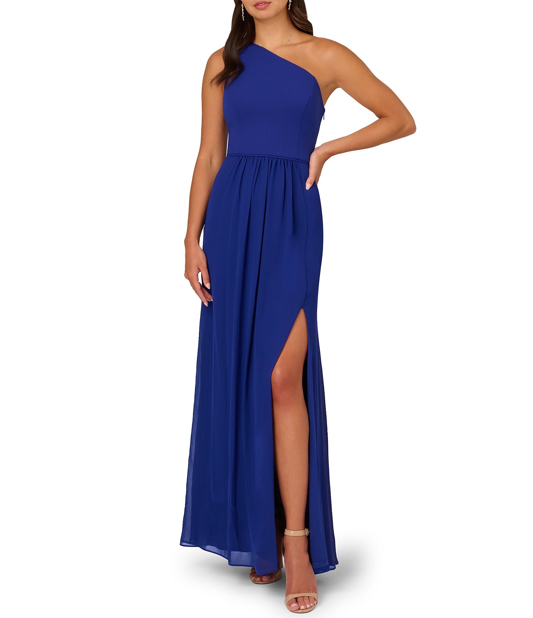 Adrianna Papell One Shoulder Sleeveless Chiffon Gown | Dillard's