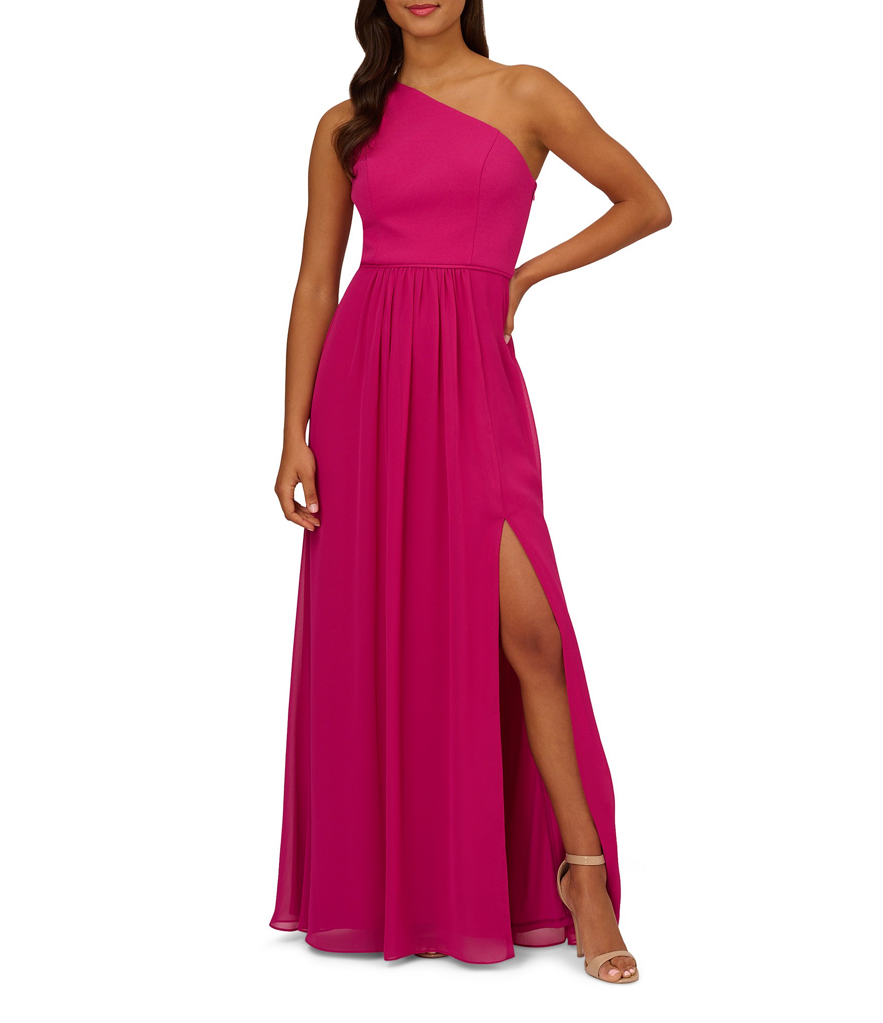 Adrianna Papell One Shoulder Sleeveless Chiffon Gown Dillard s