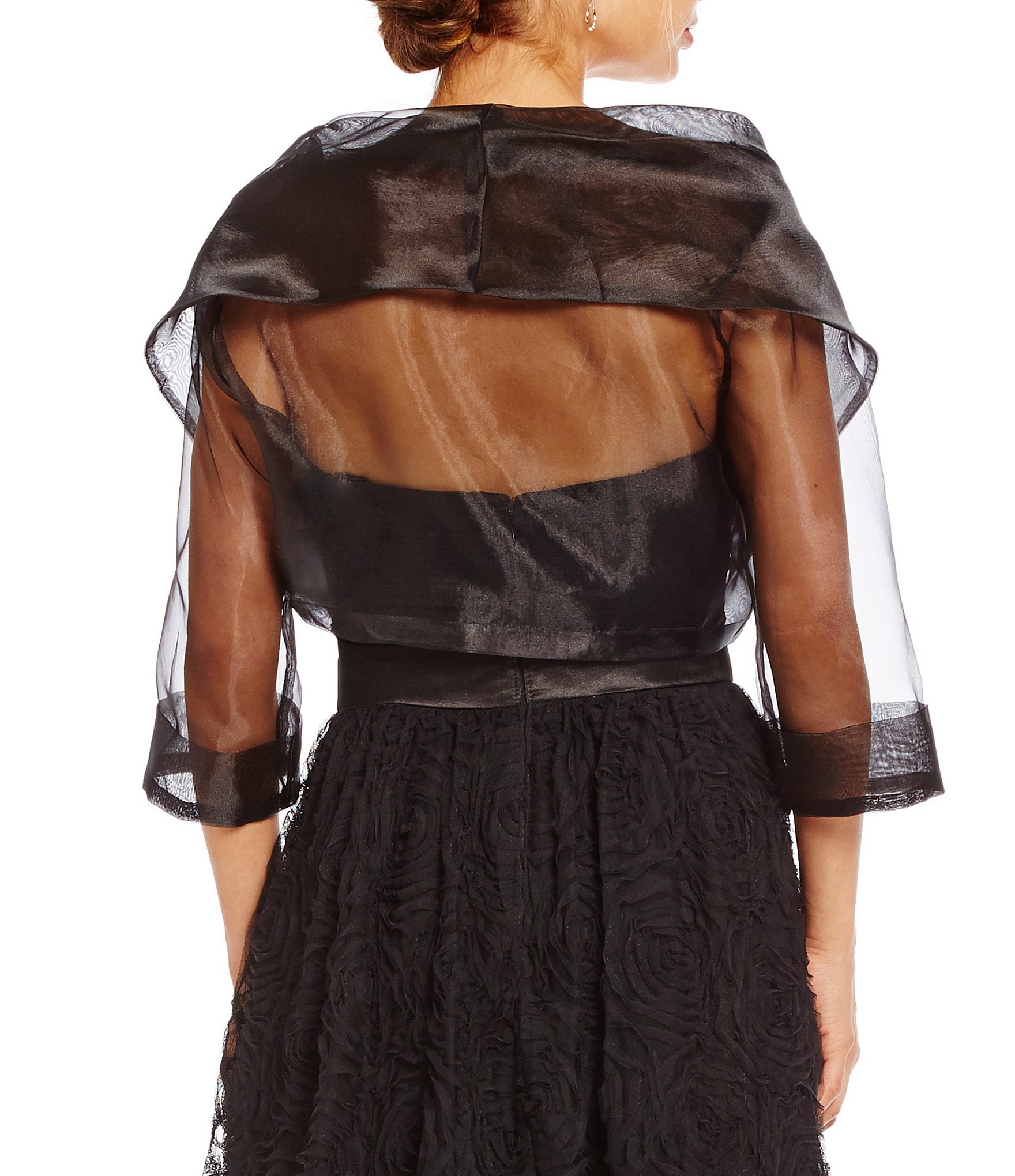 Adrianna Papell Organza 3/4 Sleeve Tie Front Wrap Jacket