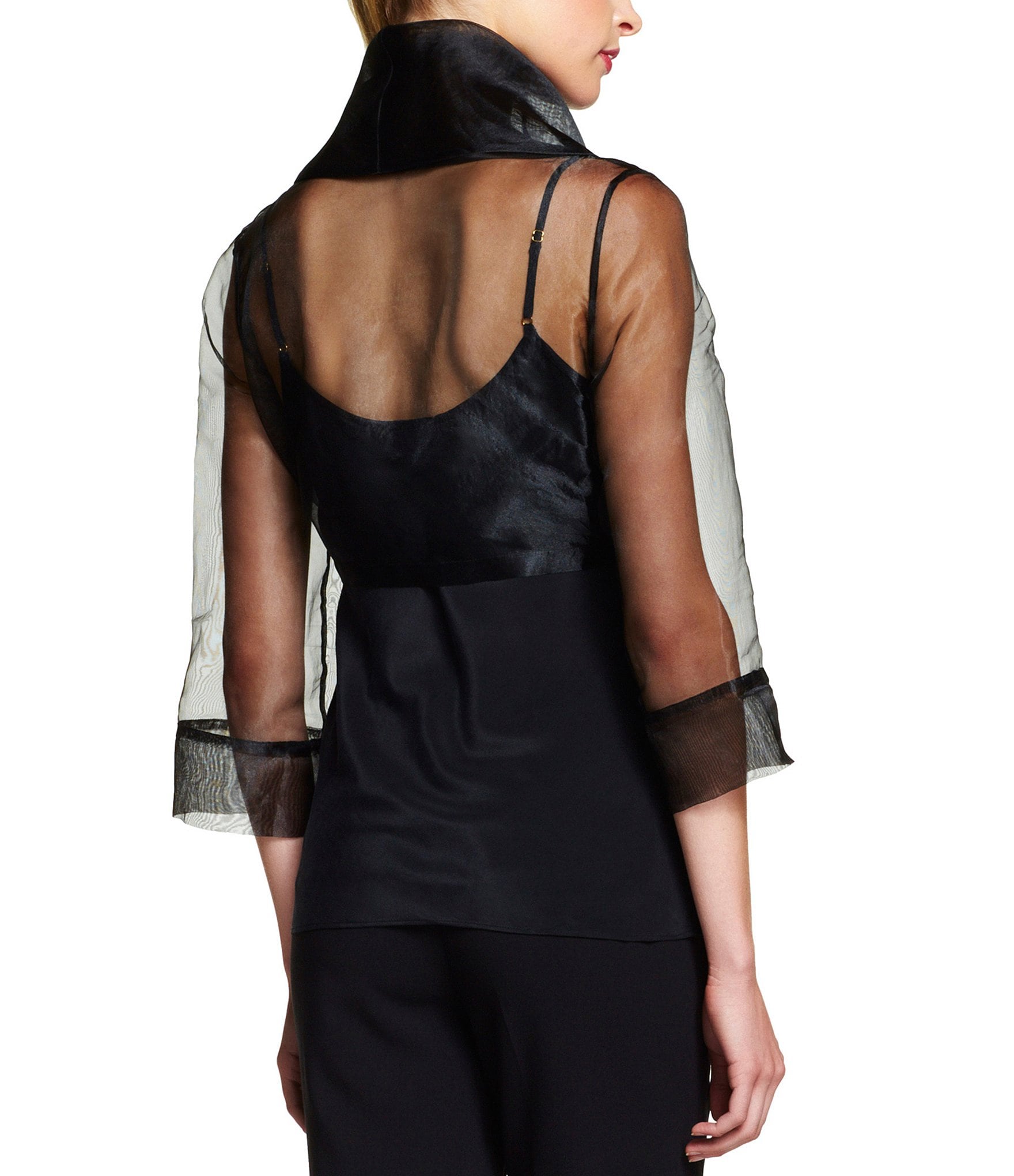 Adrianna Papell Organza 3/4 Sleeve Tie Front Wrap Jacket