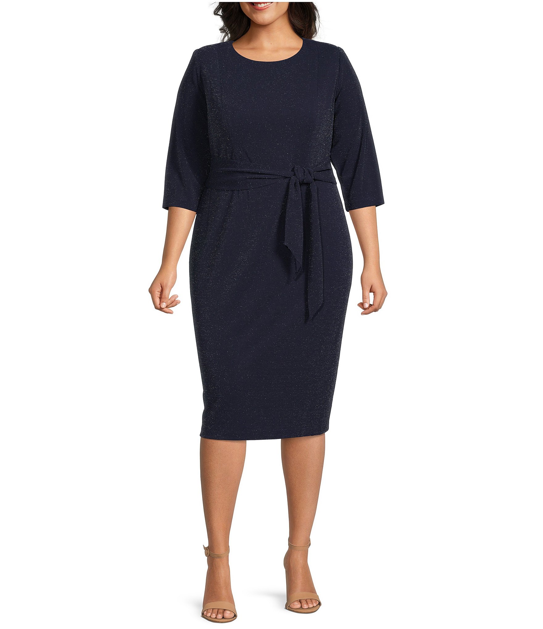 Adrianna Papell Plus Size Stretch Crepe 3/4 Bell Sleeve Sheath Dress