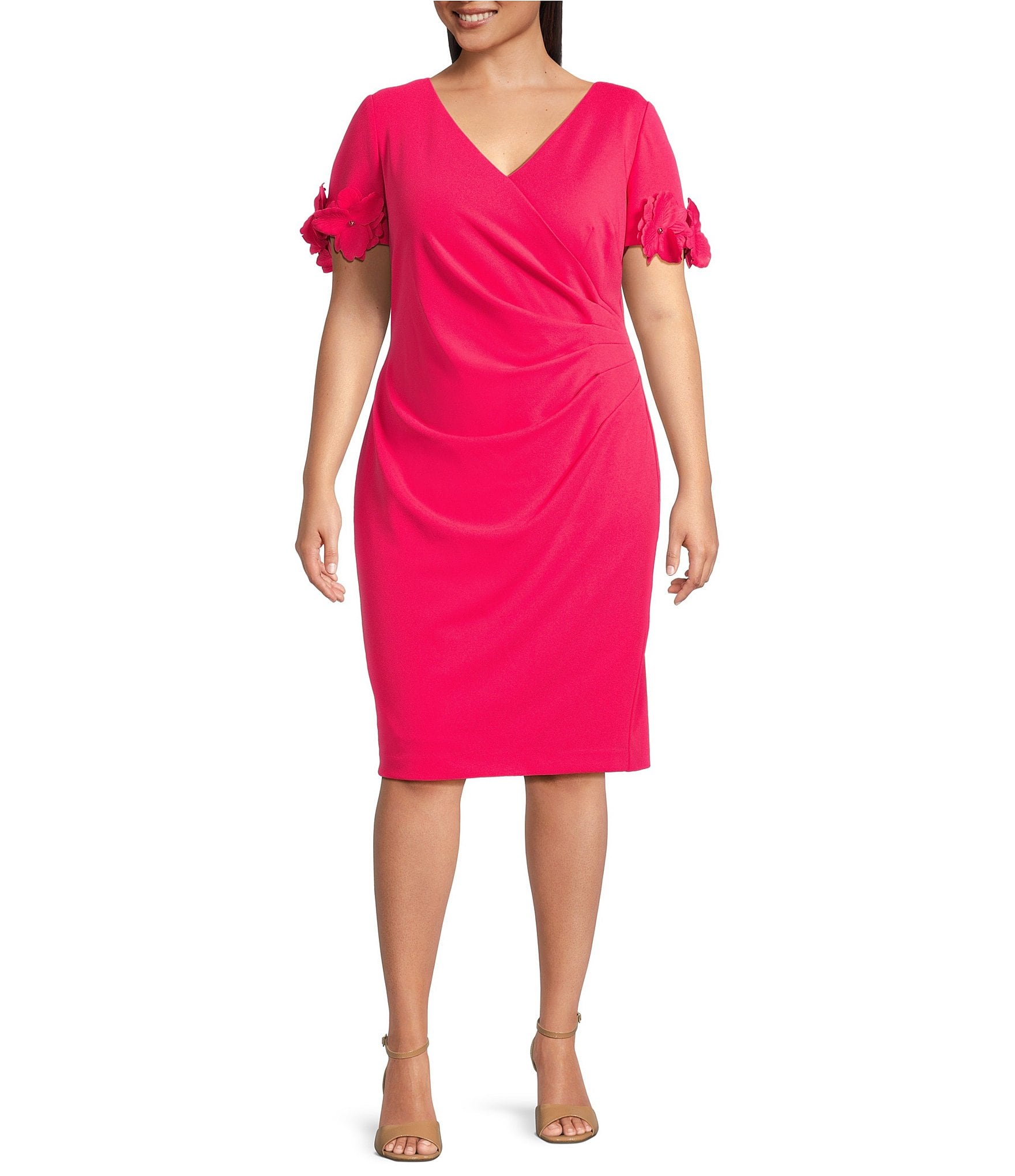 Adrianna Papell Plus Size Knit Crepe Short Sleeve Dress