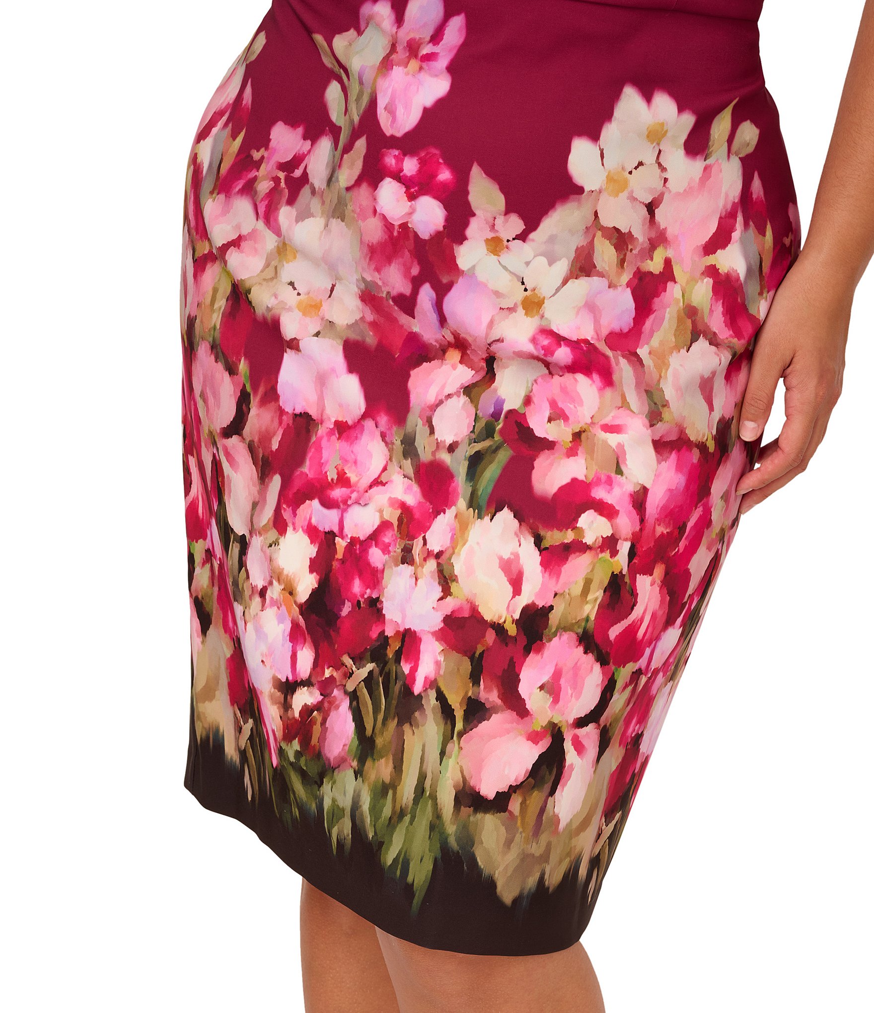 Adrianna Papell Plus Size Short Sleeve Floral Print Tie Front Sheath Dress