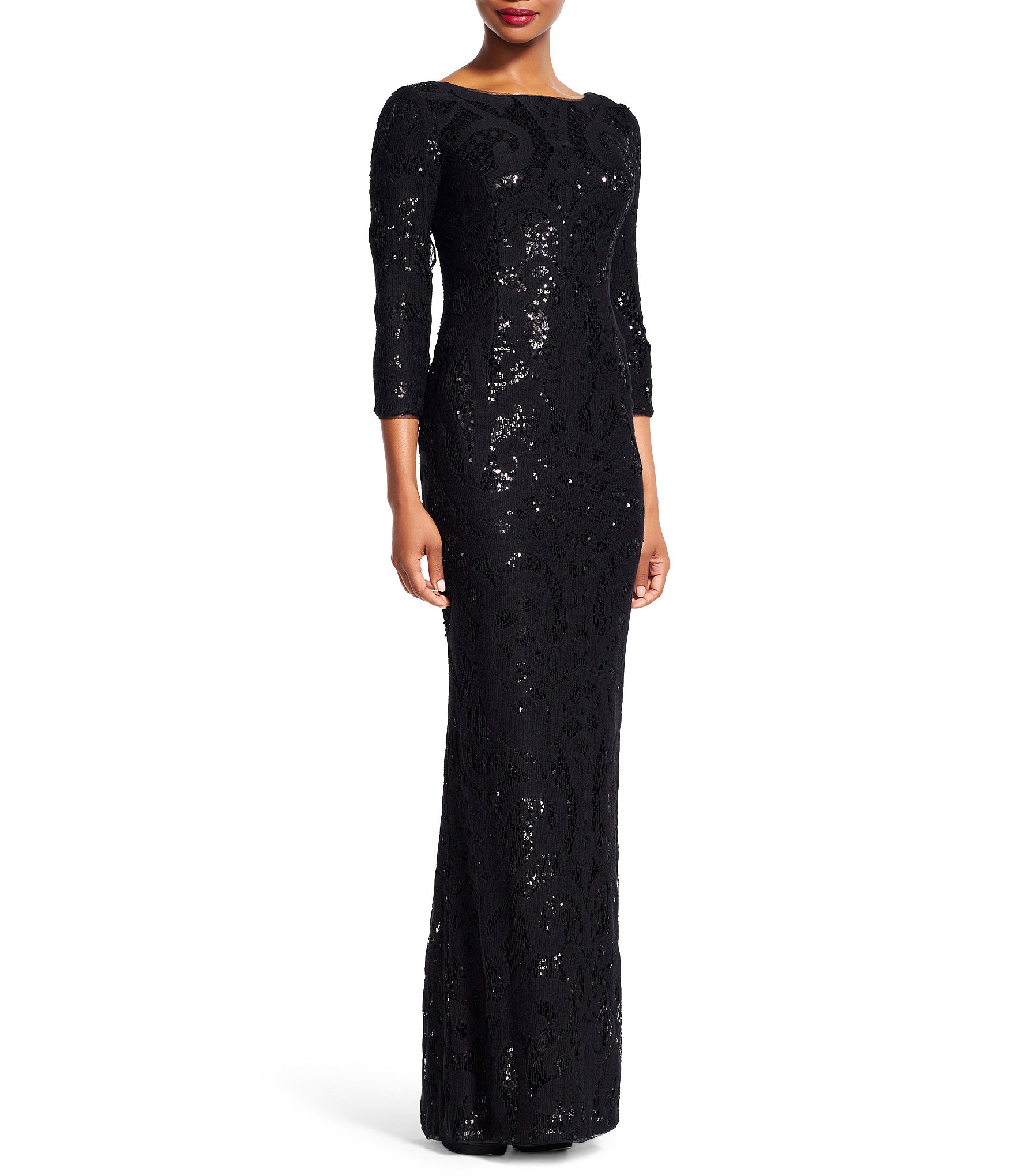 Adrianna Papell Sequin Over Lace Column Gown | Dillards