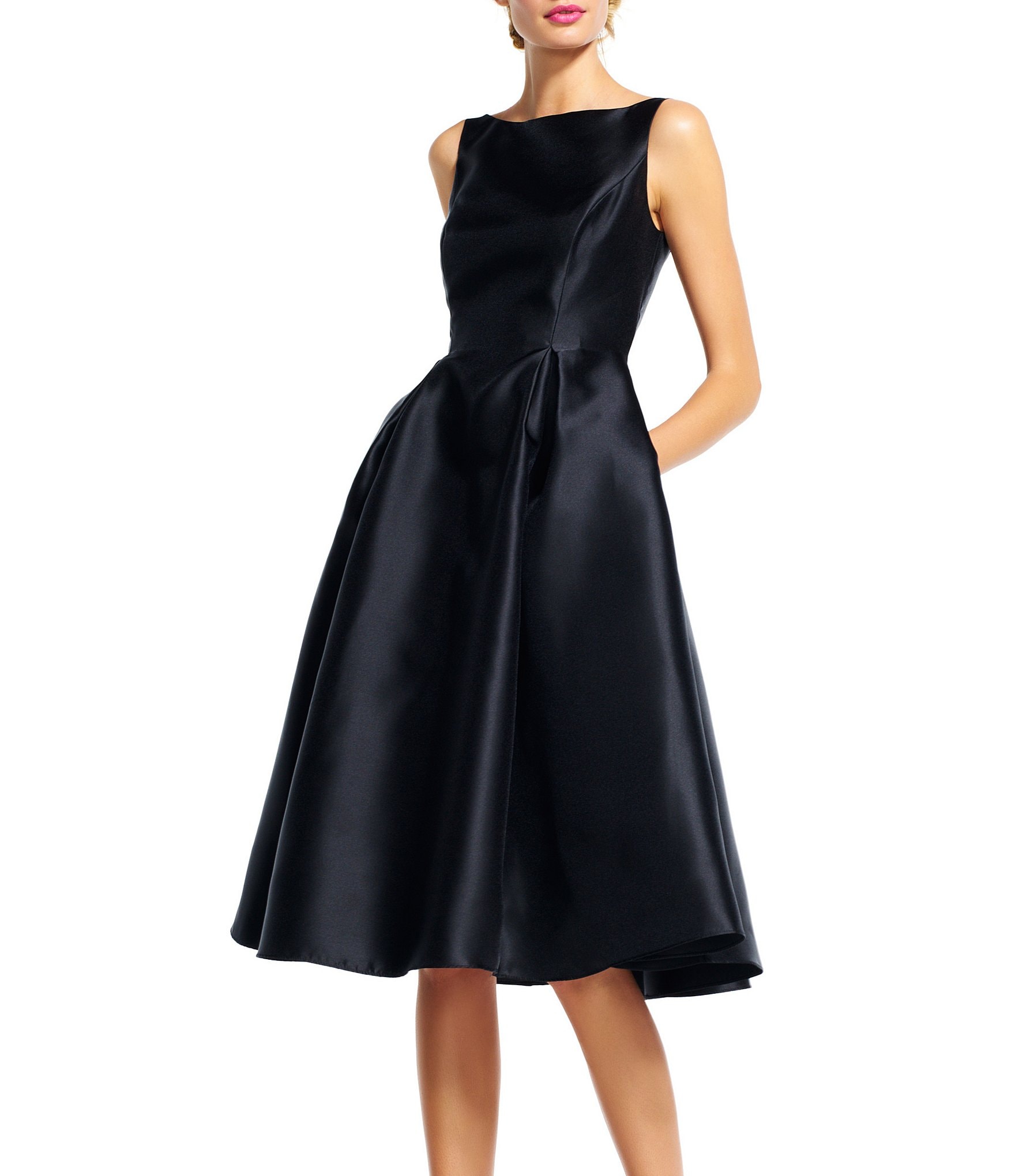 Adrianna Papell Boat Neck Sleeveless A-Line Taffeta Dress