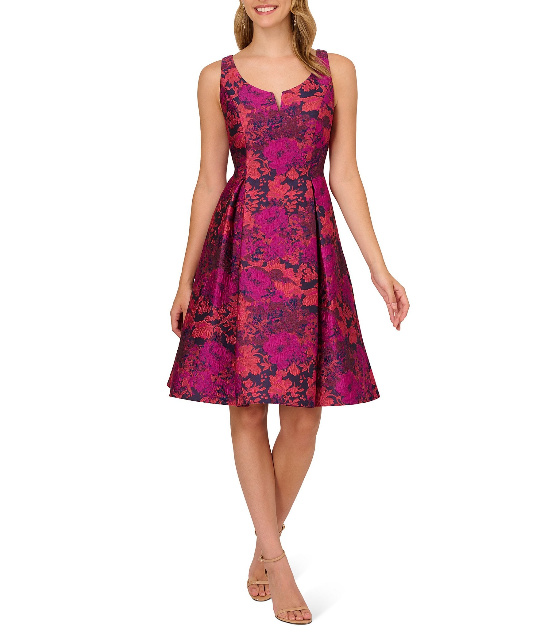 Adrianna Papell Sleeveless Multicolor Floral Print Jacquard Dress |  Dillard's