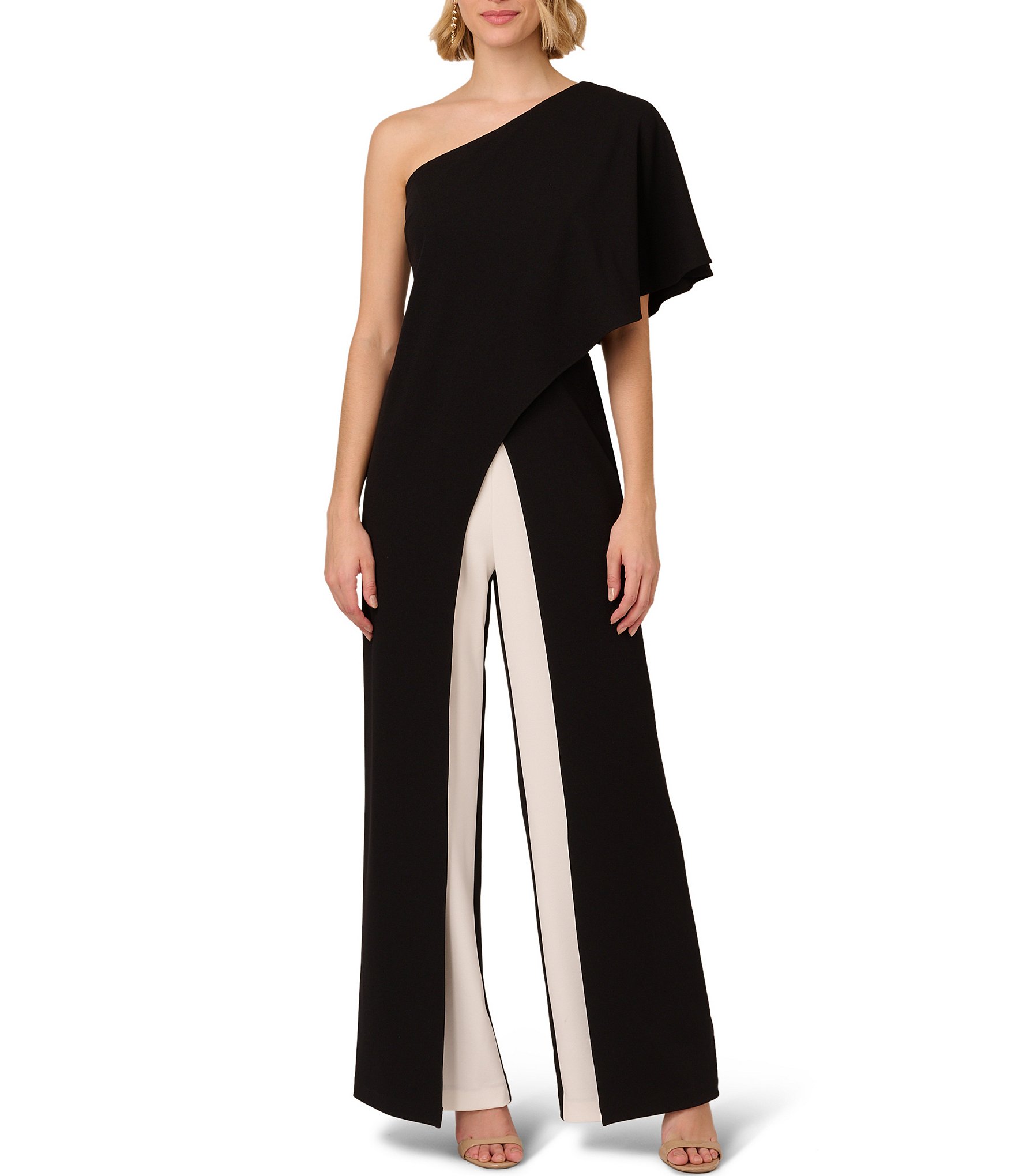 Adrianna Papell Stretch Colorblock One Shoulder Short Sleeve Overlay  Jumpsuit | Dillard's