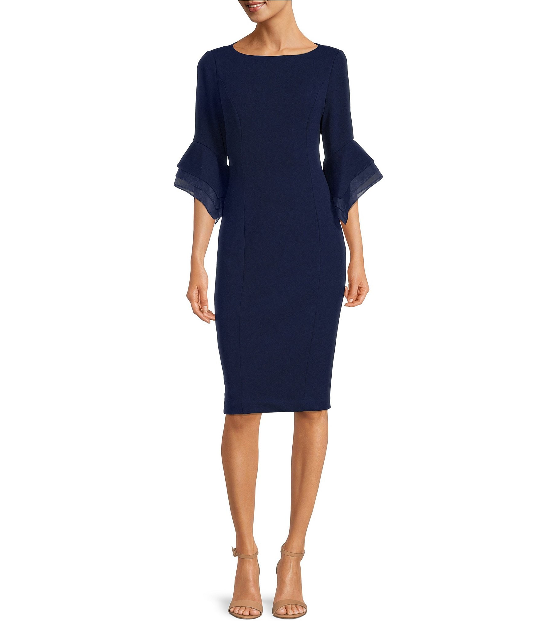 Adrianna Papell Stretch Crepe Bell Neck Sheath Dress |