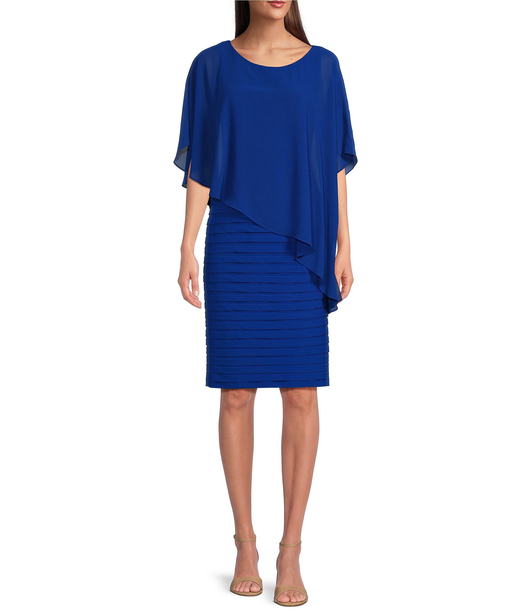 Adrianna Papell Stretch Jersey Scoop Neckline Chiffon Cape Back