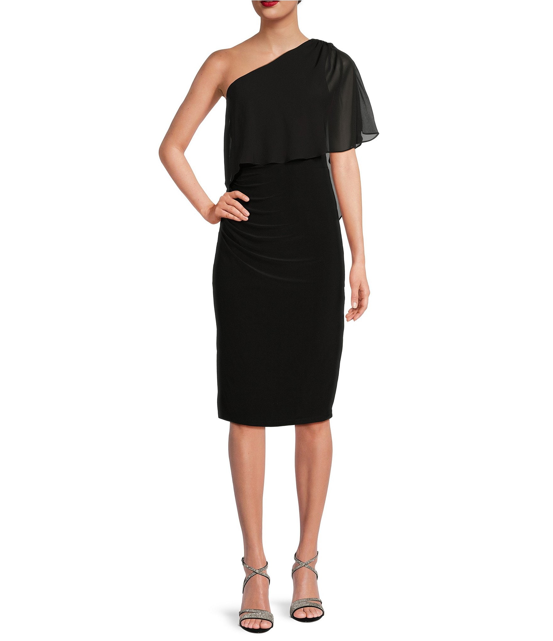 Adrianna Papell Stretch One Shoulder Draped Side Dress | Dillard's