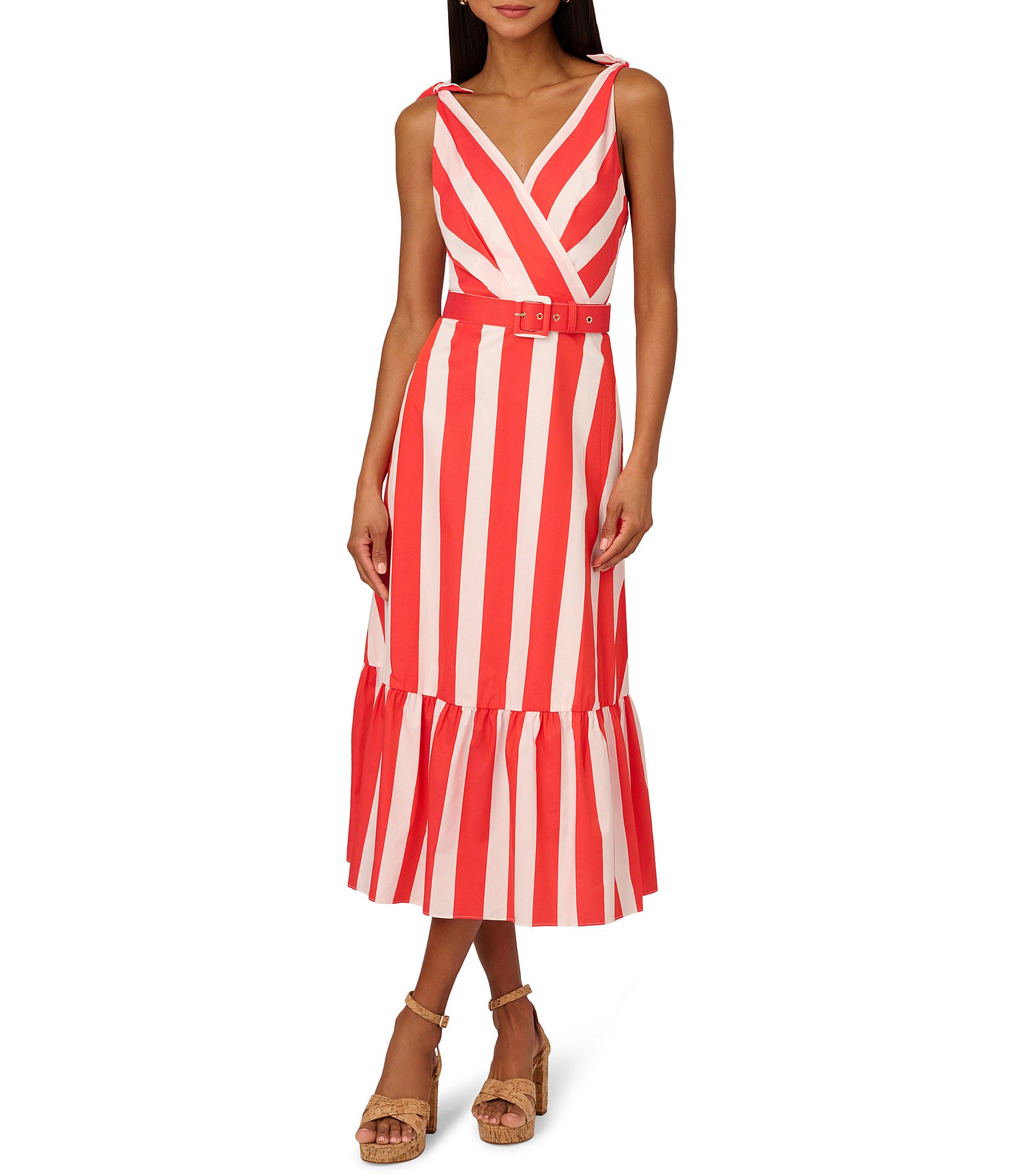 Adrianna by Adrianna Papell Stripe Print Surplice V-Neck Sleeveless Tie ...