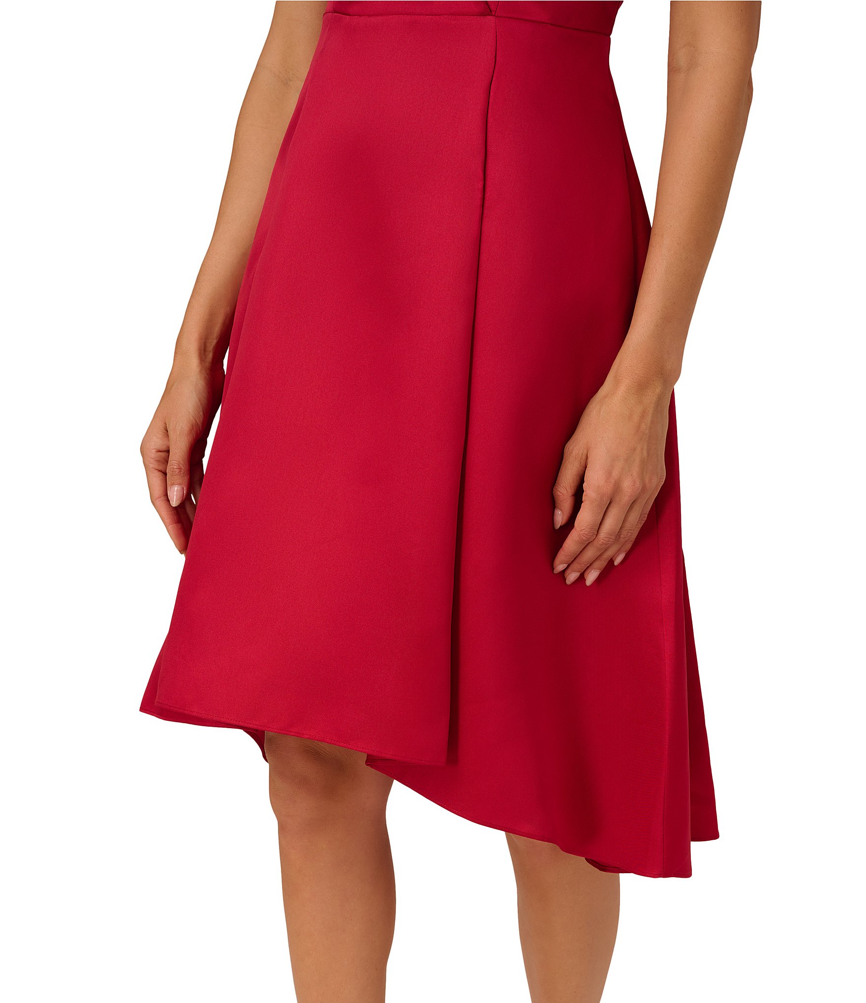 Adrianna Papell Tuxedo Collar V Neckline Cap Sleeve Hi Lo Fit and Flare Dress